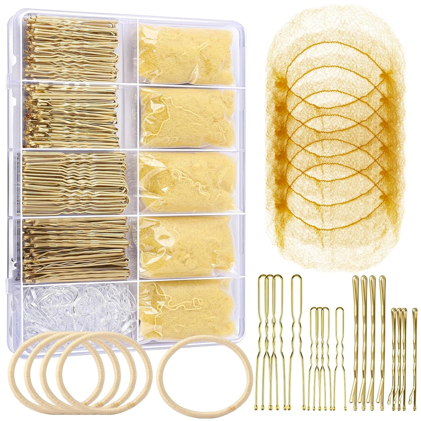 Dance Hair Accessories Kit - Essential Ballet Hair Nets, Bobby Pins & Clear Elastic Ties | Brown