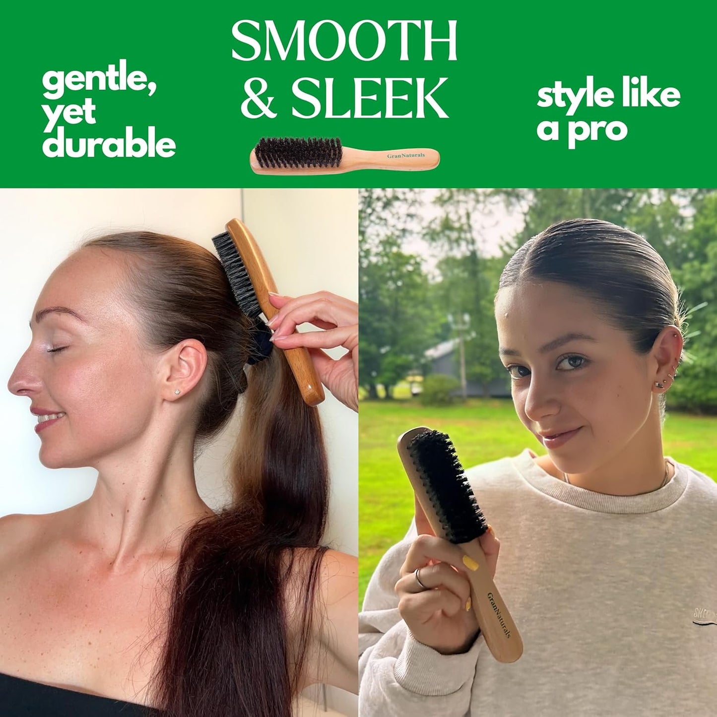 GranNaturals Boar Bristle Hair Brush - Large Smoothing Brush for Sleek, Frizz-Free Styles | Unisex Hair Care Tool