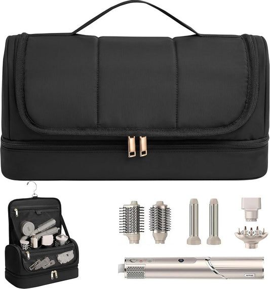 Hanging Hair Tool Organizer for Dyson Airwrap | Water-Resistant Travel Case with Removable Divider - Black