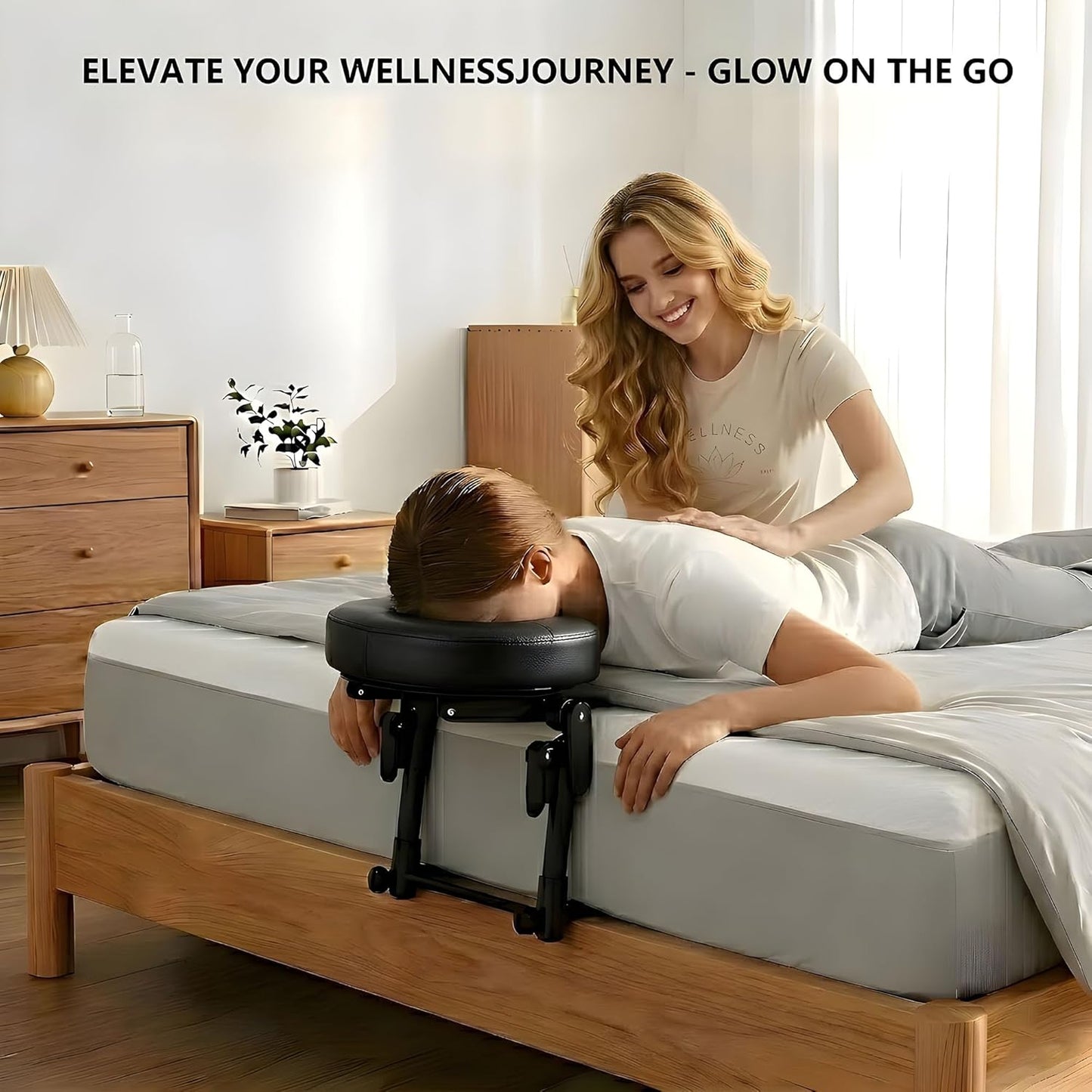 Massage Headrest for Bed - Adjustable 18" SPA Face Cradle Cushion | Home Salon Support (Black)