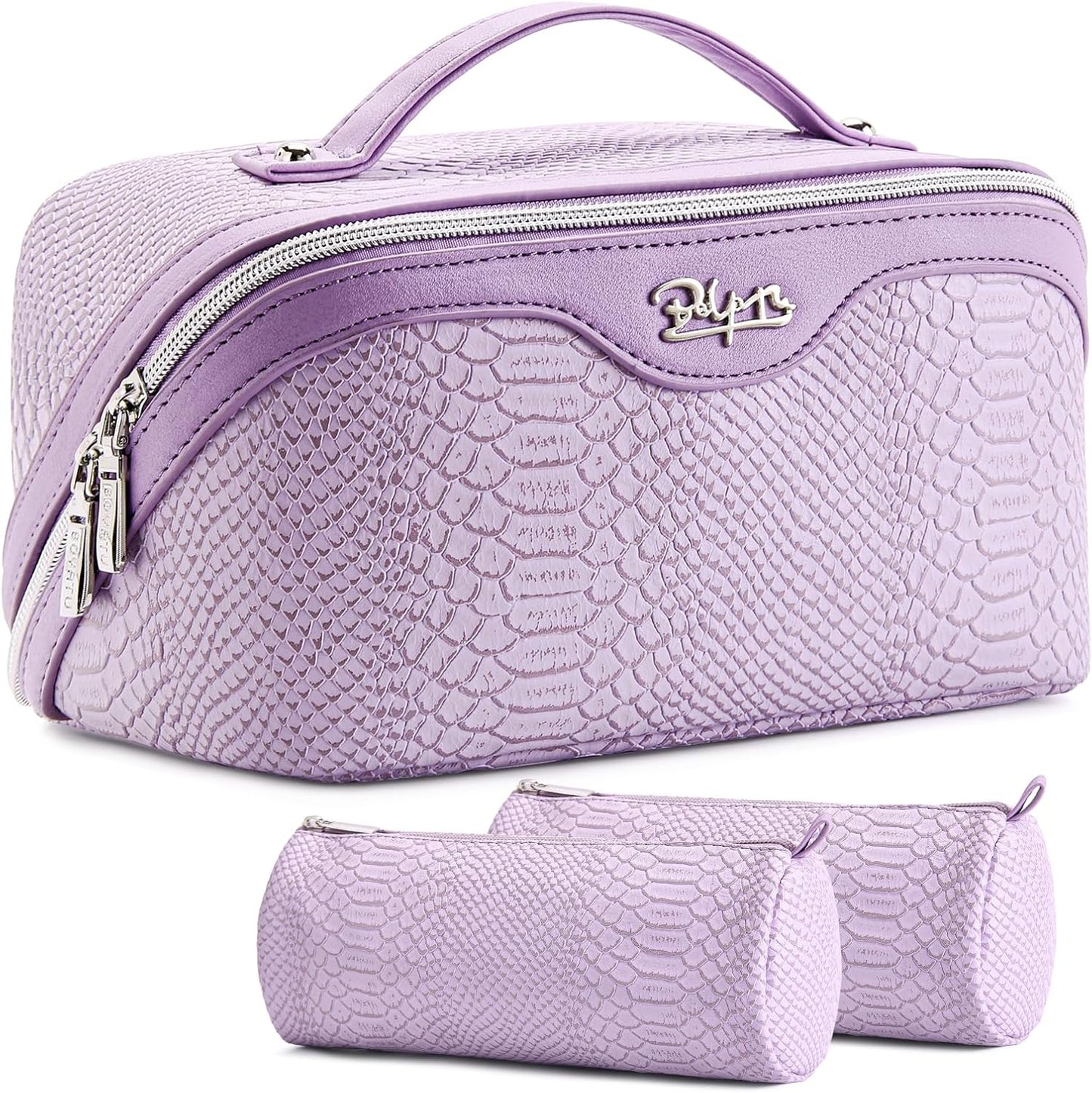 Travel Makeup Bag Organizer Set - 3 Pcs Waterproof Vegan Leather Cosmetic Bags for Women | Black