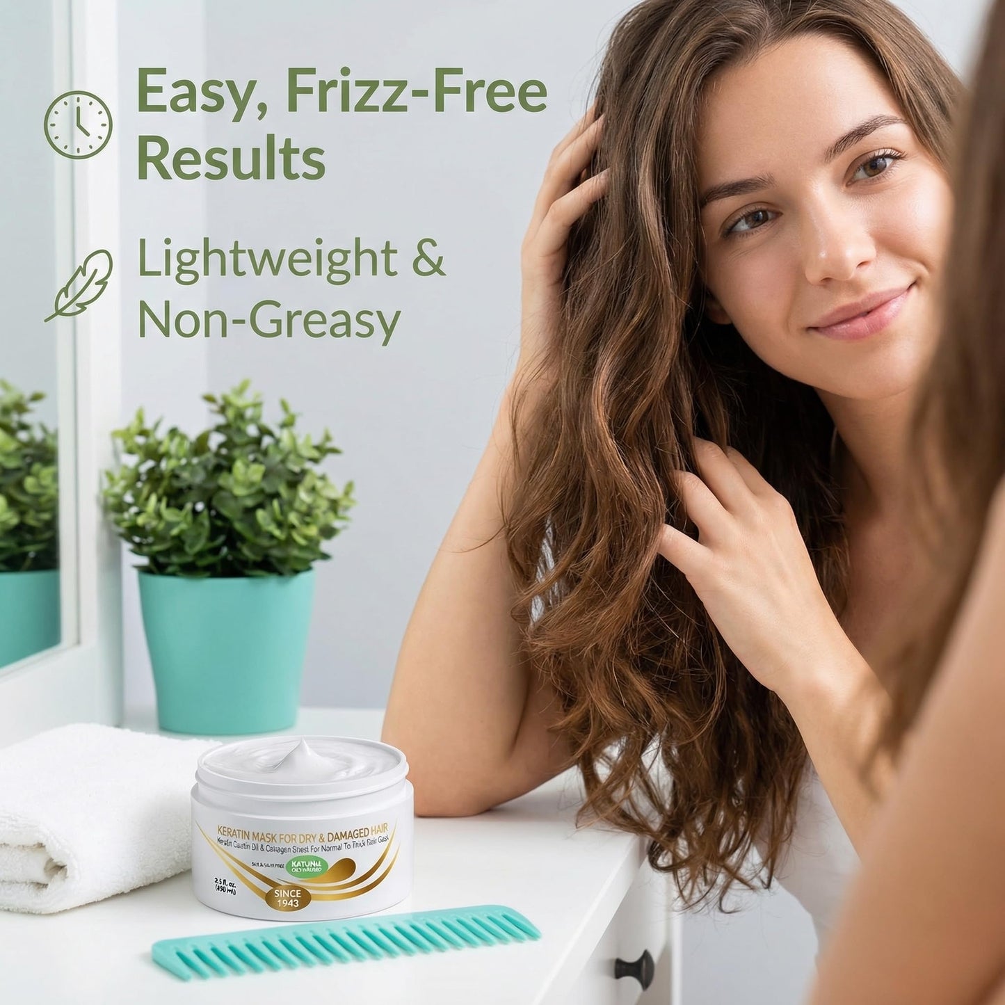 VITAMINS hair cosmetics Keratin Hair Mask Deep Conditioner for Dry Damaged Hair - Biotin, Collagen & Castor Oil Deep Conditioning, Repairs Split Ends & Restores Shine - For Thick Locks