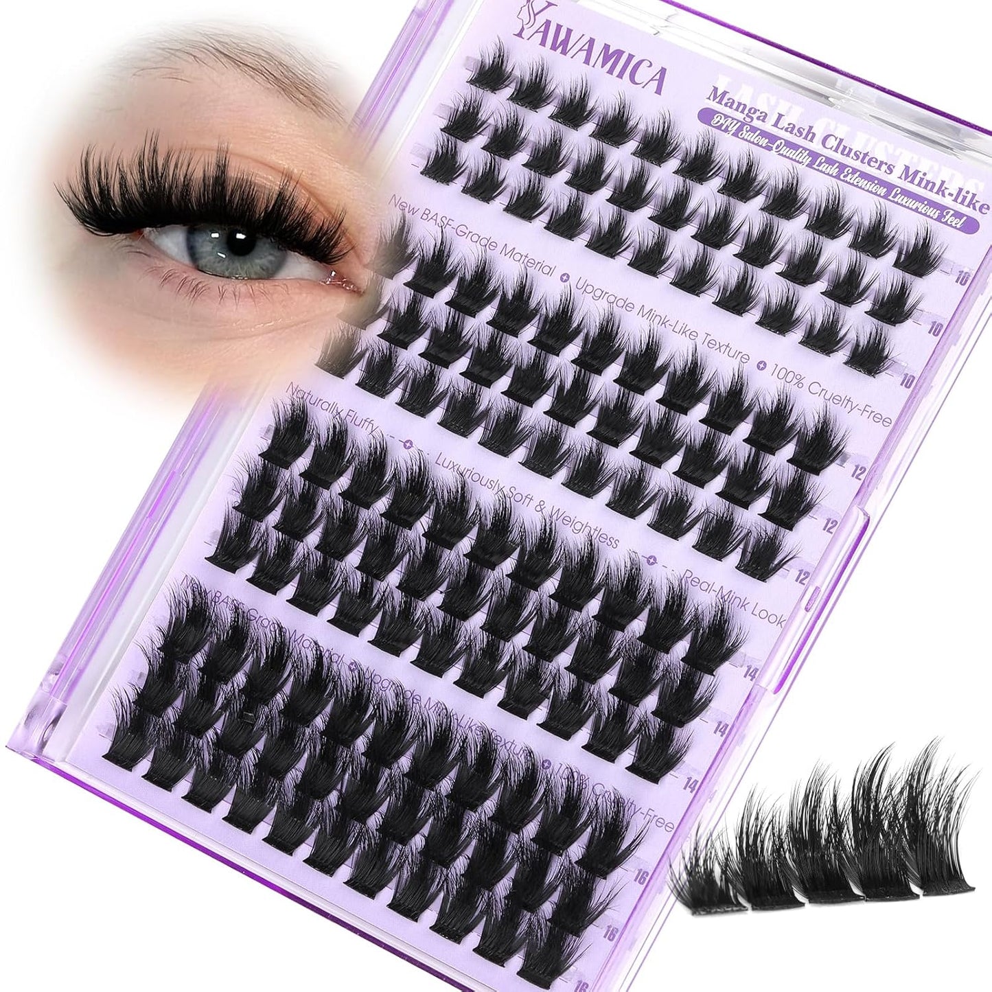 Self-Adhesive Lash Clusters - Fluffy Wispy Eyelash Extensions | No Glue Needed, 8-14mm D Curl Faux Mink Individual Lashes
