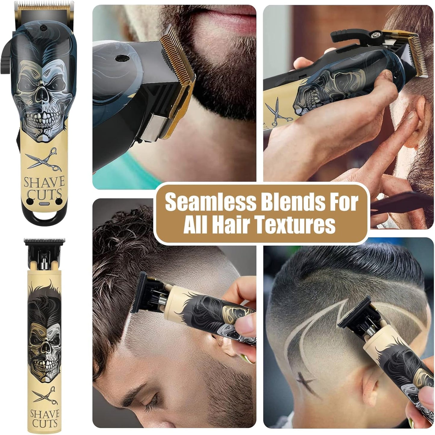 BESTBOMG® Hair Clippers - Cordless Ceramic T-Blade Haircut Set with 10 Guide Combs for Men