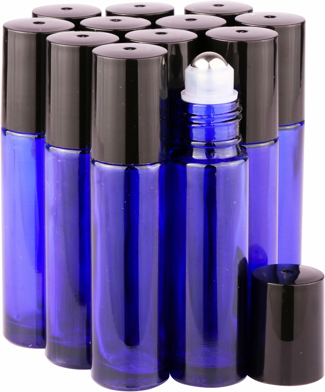 Amber Glass Roller Bottles for Essential Oils - 10ml with Stainless Steel Roller Balls & Aluminum Cap
