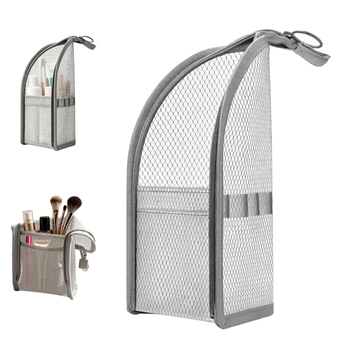 Standing Toiletry Bag,EVA Mesh Large Capacity Travel Toiletry Bag,Portable Lightweight Hanging Toiletry Bag for Travel,Foldable Clear Cosmetic Waterproof Bag,Toiletries Organiser Storage for Women&Men