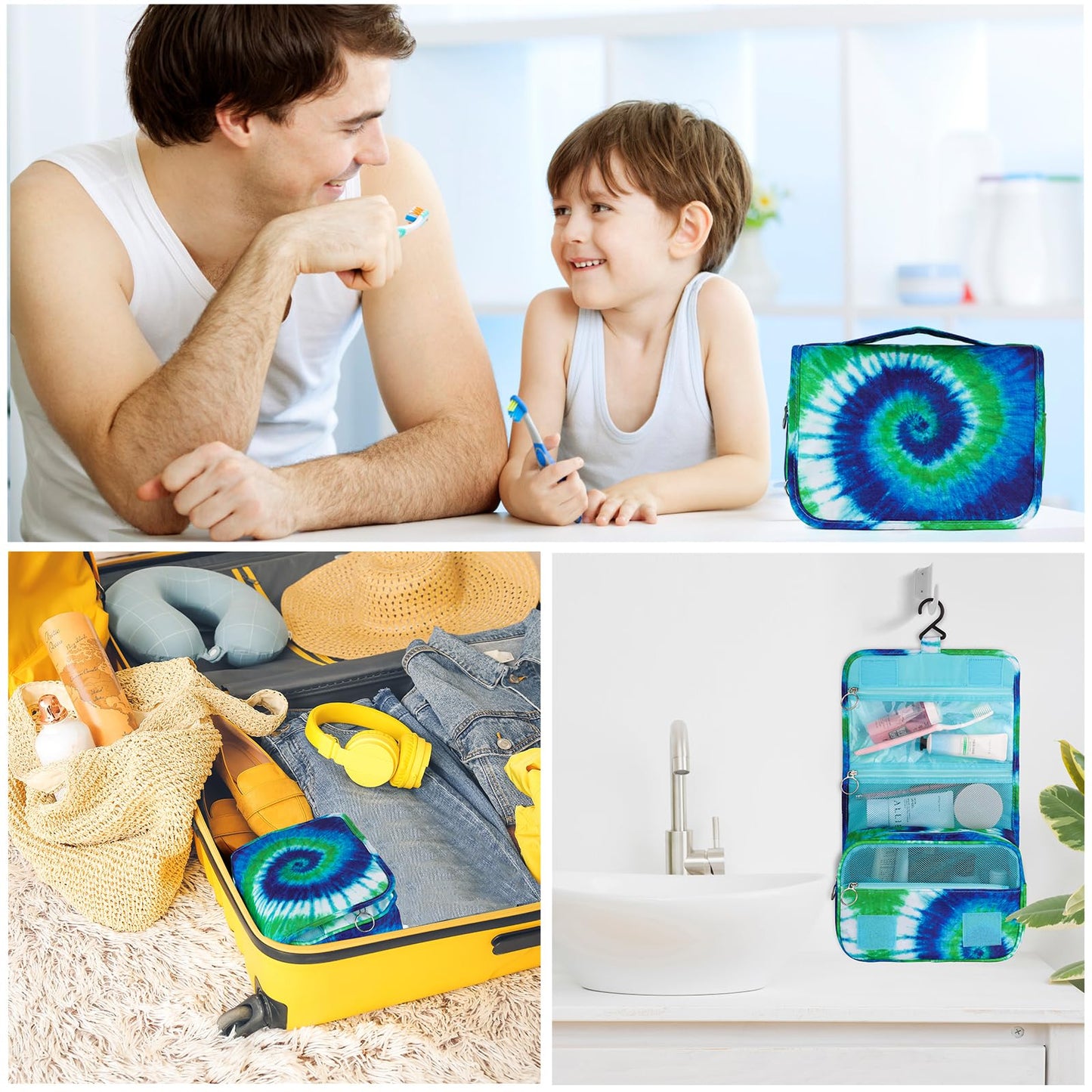 Vipdeal Tie Dye Hanging Toiletry Bag for Girls, Travel Toiletry Bag for Teen Girls Cosmetic Makeup Waterproof Wash Bag Traveling Toiletries, Blue