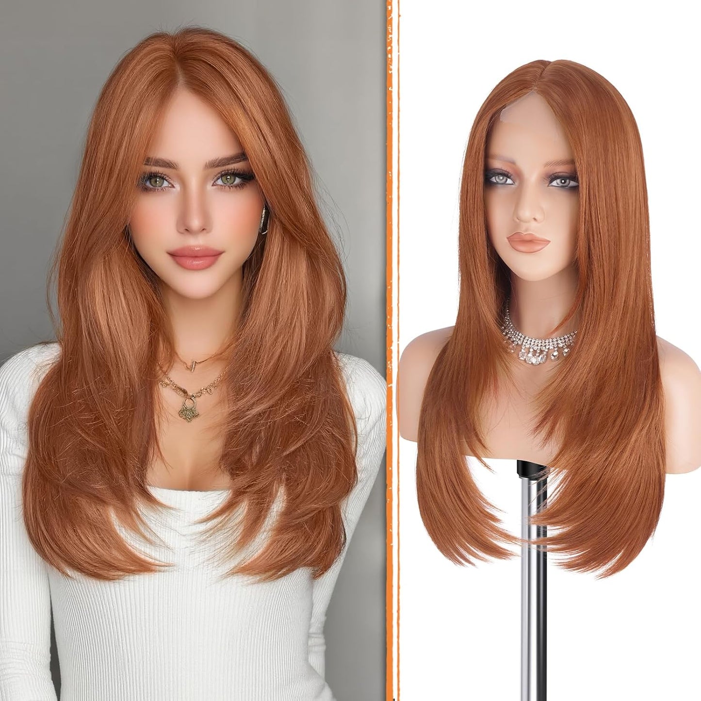 Blonde Wig with Curtain Bangs - Lace Front Synthetic Hair, 24 Inch Dirty Blonde | Natural Looking, Long Layered Style