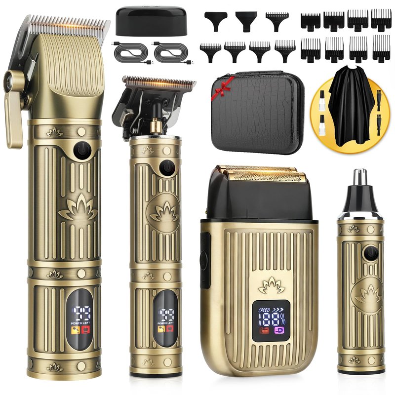 Bomxin Hair Clippers for Men Professional, T-Blade Barber Clippers and Trimmer Set, 4 in 1 Mens Cordless Hair Clipper for Barber Kit, Electric Beard Trimmer with Package Case,Gifts