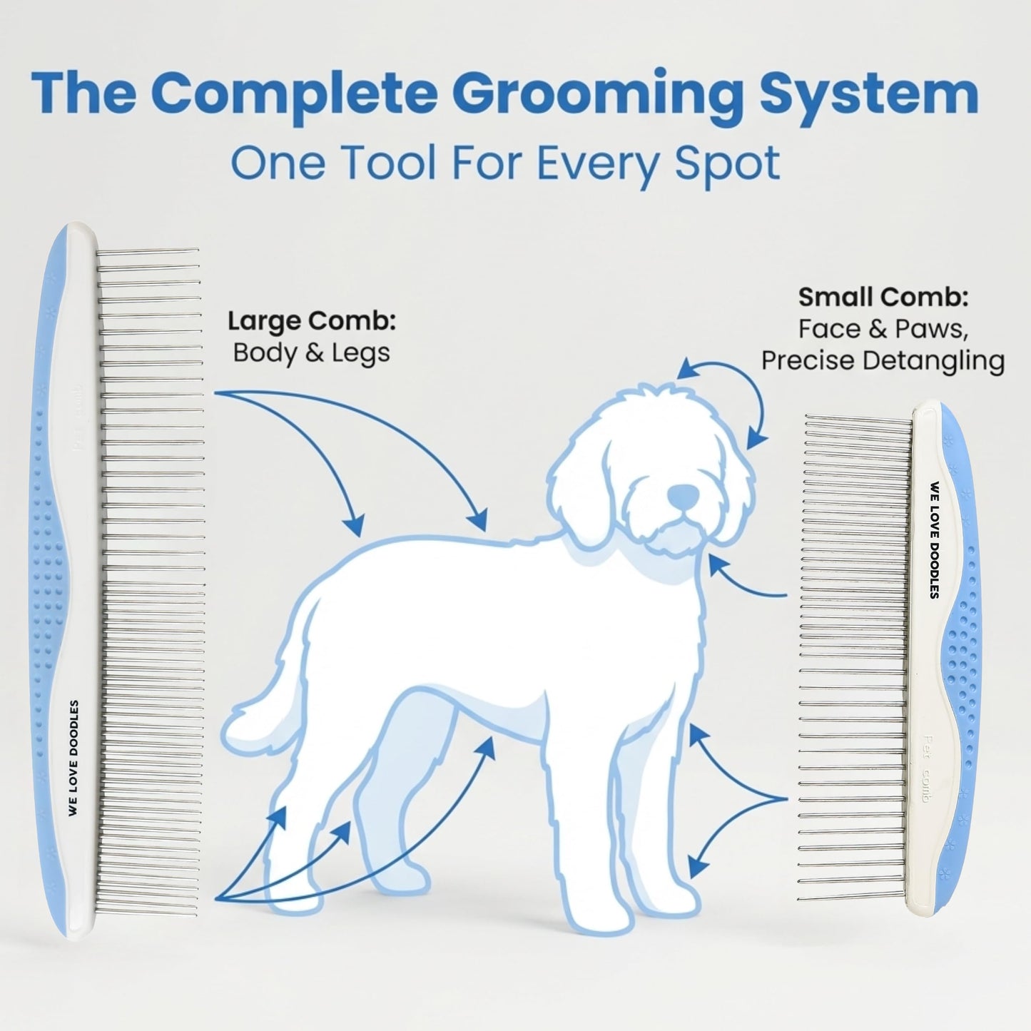 Metal Dog Combs for Grooming Matting, Doodle Brush, Dematting Pet Comb, Grooming Tools, Detangler Brush, Dematting Tools for Dogs, 2 Pack