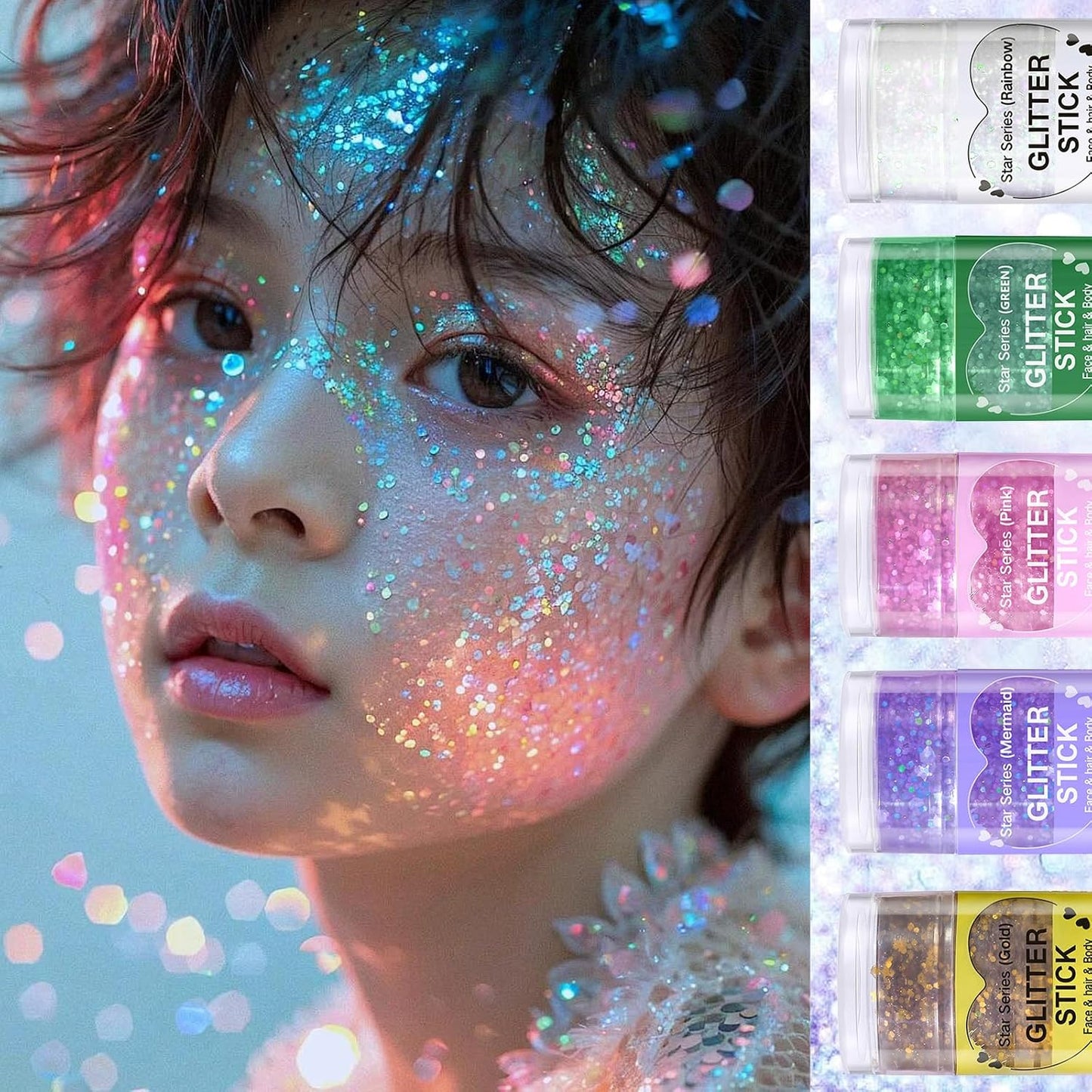 Gold Body Glitter Stick - Mermaid Chunky Waterproof Glitter for Face, Eyes, Lips & Hair | Perfect for Festivals & Mardi Gras