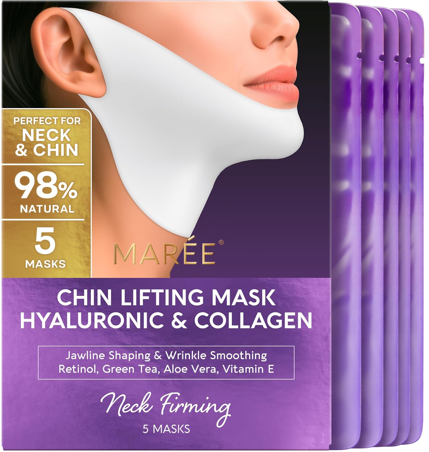 V Line Lifting Mask - 24K Gold Deep Collagen Face Mask for Women | Neck Tightening & Firming, Jawline Shaper with Retinol & Hyaluronic Acid