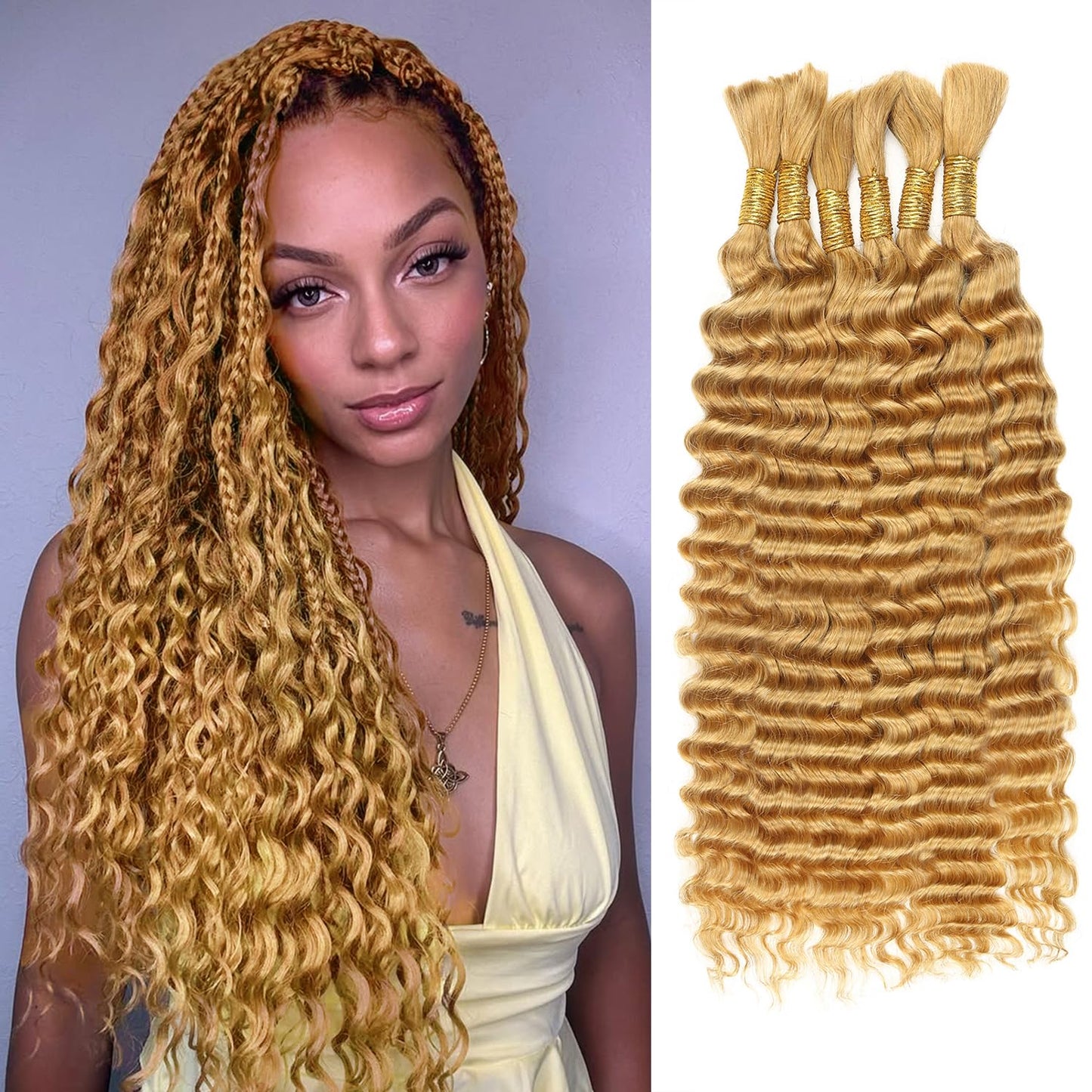 Human Braiding Hair - Ombre Deep Water Wave | 150g 16 Inch Curly Braiding Bundles, 1B/30 Highlights