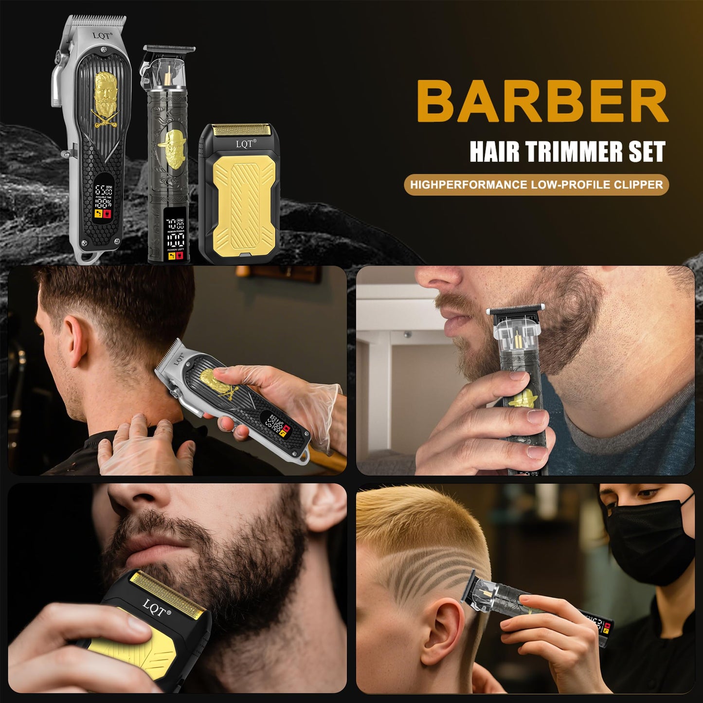 LQT Professional Cordless Hair Clippers and Precision Beard Trimmer Set for Men, Grooming Kit with Foil Shaver, USB Rechargeable Hair Cutting Machine, LED Display, Gifts for Men