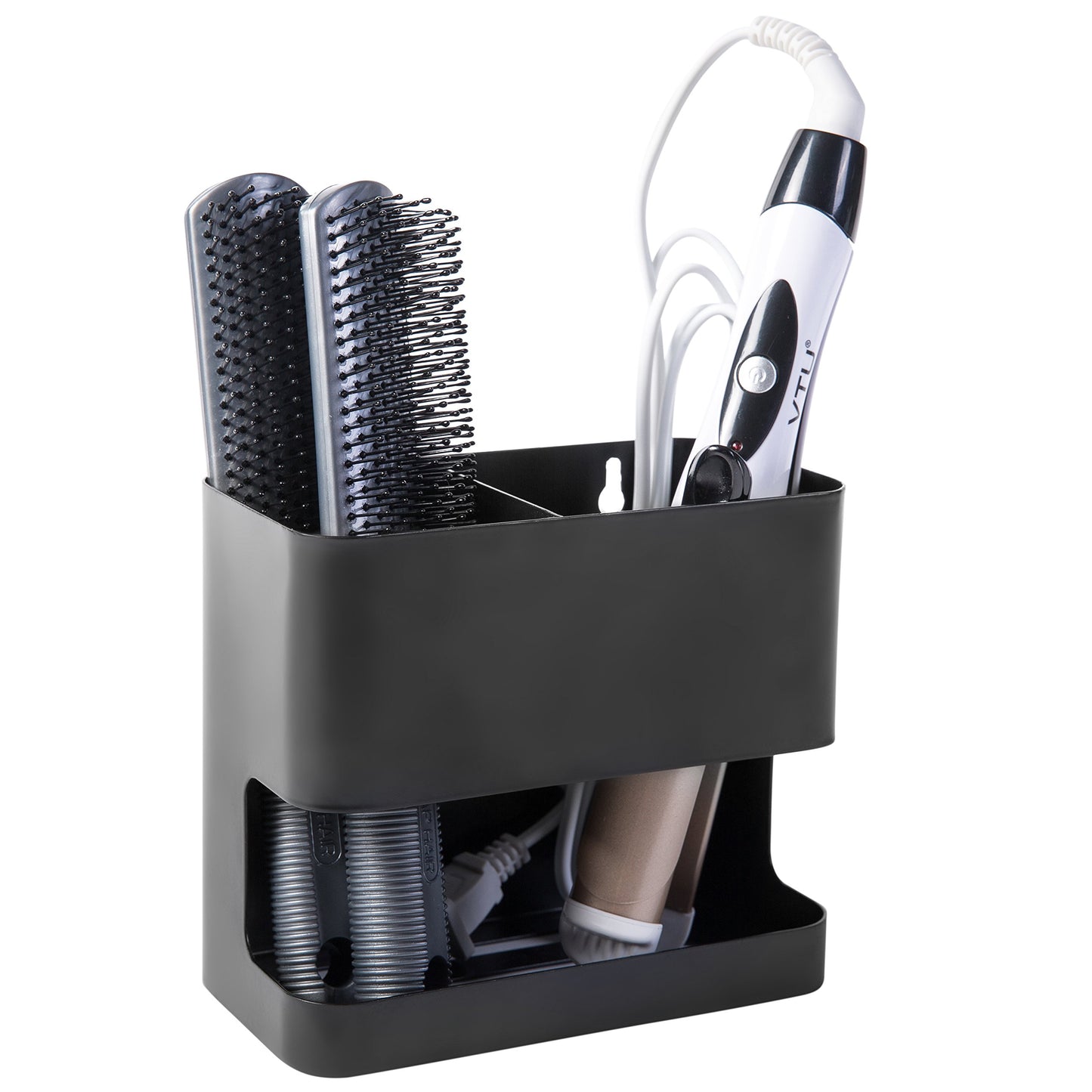 MyGift Hair Tools Organizer with 2 Slots, Black Metal Curling Iron Holder, Wall Mounted Salon Hair Accessories Organizer, Blow Dryer, Straightener and Hair Brush Holder, Hot Tools Organizer