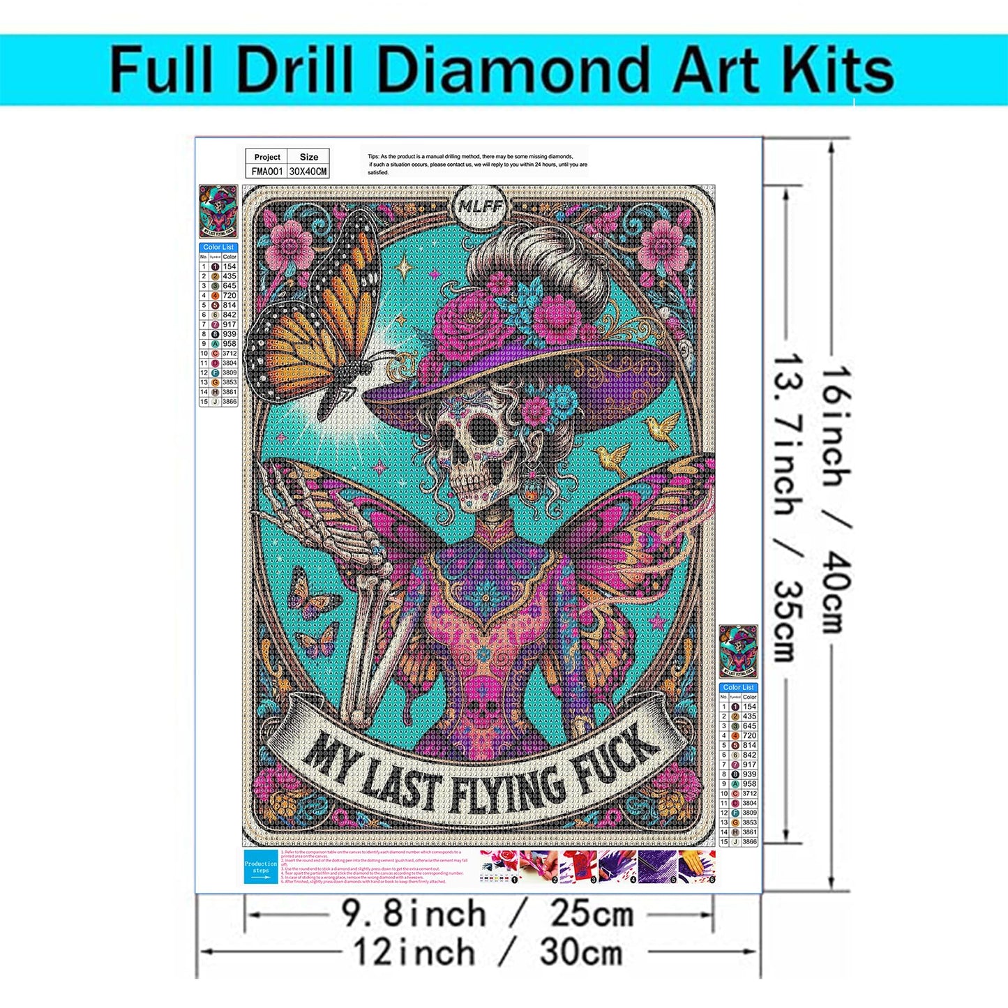 Gikboup 5D Diamond Painting Kits for Adults Beginners, Gothic Diamond Art DIY Craft Kit, Full Round Drill Dark Fantasy Gem Art for Home Wall Decor 12 x 16 Inch