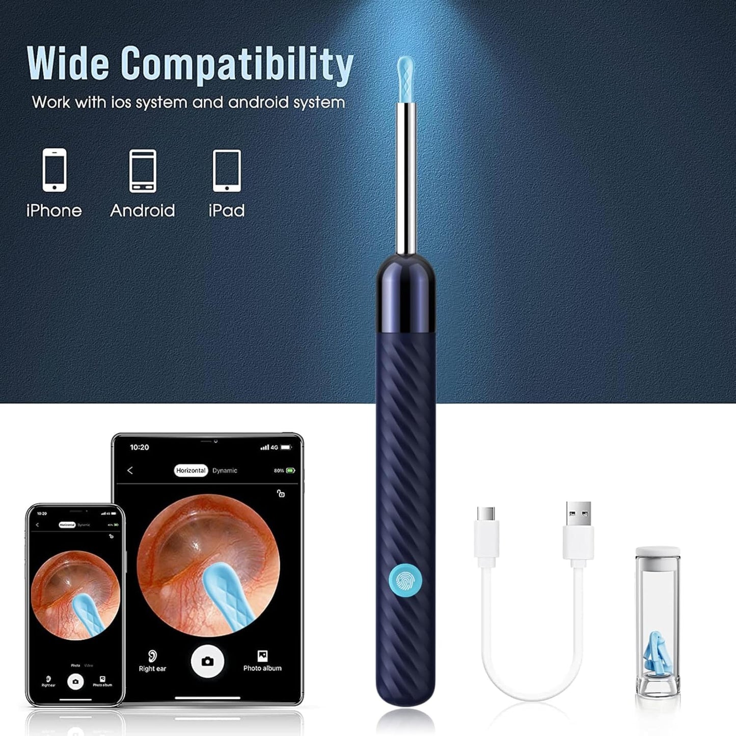 Ear Wax Removal Tool - 1080P Camera Ear Cleaner Kit with 7 Pieces | Compatible with iOS & Android (Blue)