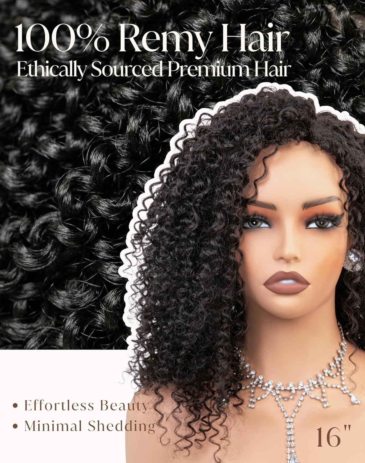 Kinky Curly Half Wig - 100% Remy Human Hair | Glueless 3-in-1 Flip Over Design, 16" Natural Color