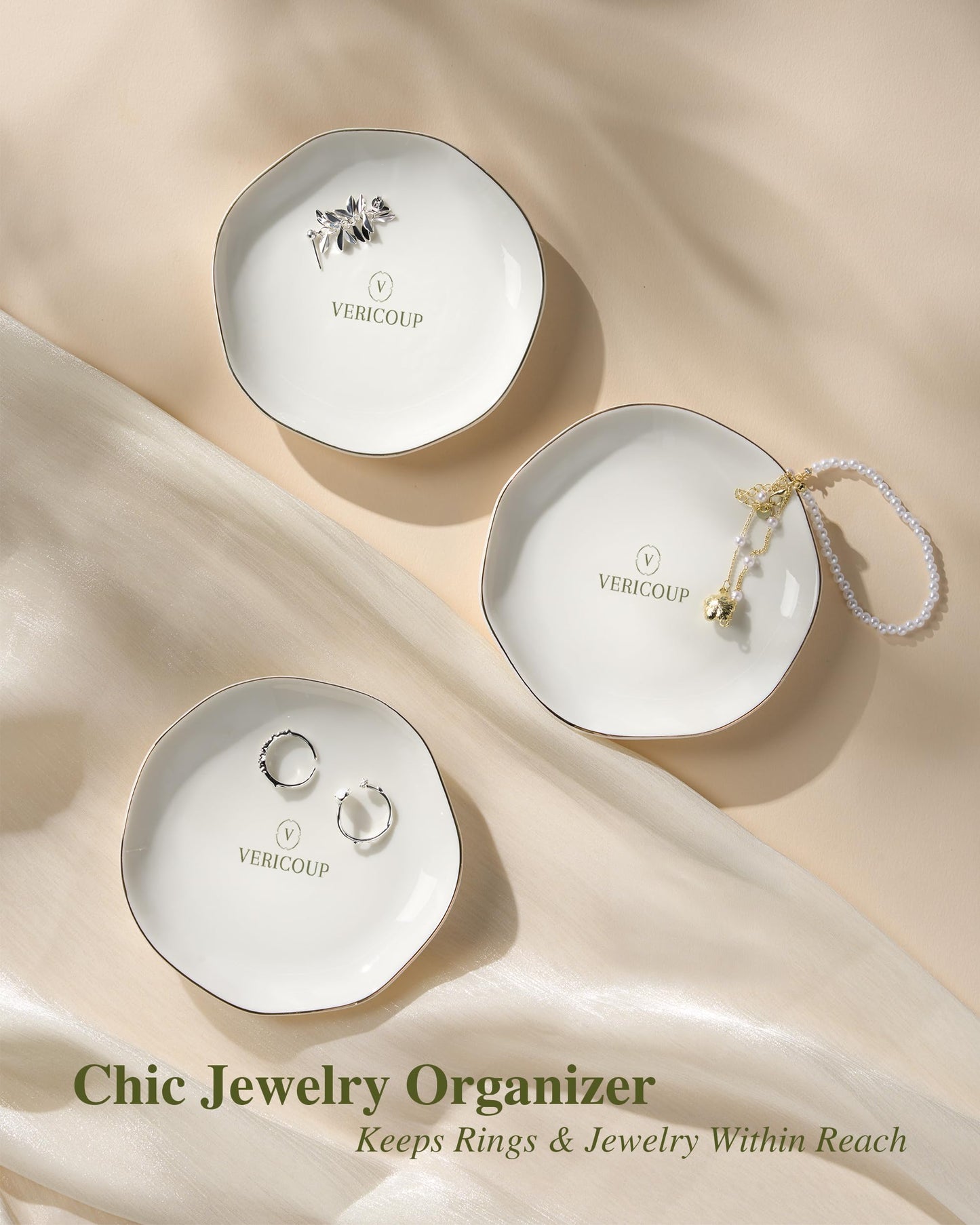 Vericoup Jewelry Tray, White Ceramic Ring Dish, 4.5 Inch