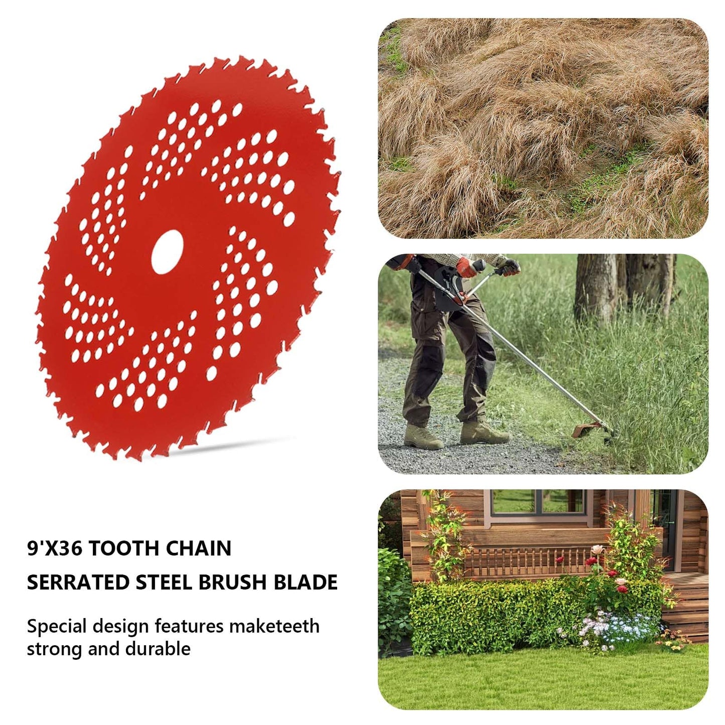GZJoSum 9" x 36 Teeth Carbide Tipped Blades, 9" x20T Carbon Steel Round Chainsaw Tooth Brush Blades, 10" x 3 Teeth Carbon Blades with Universal Adapter Kit fit for Brush Cutter Trimmer Weed Eater