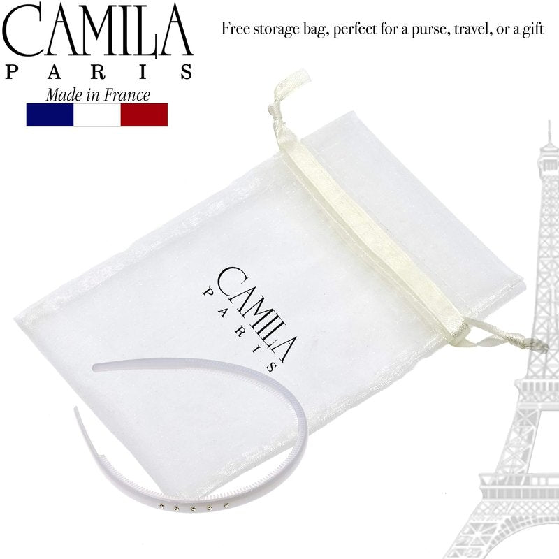Camila Paris CP2557 French Headband for Women, White, Very Flexible with Teeth for Strong Hold Grip, Women's Hairband, No Slip Durable Styling Girls Hair Accessories, Made in France with Cellulose