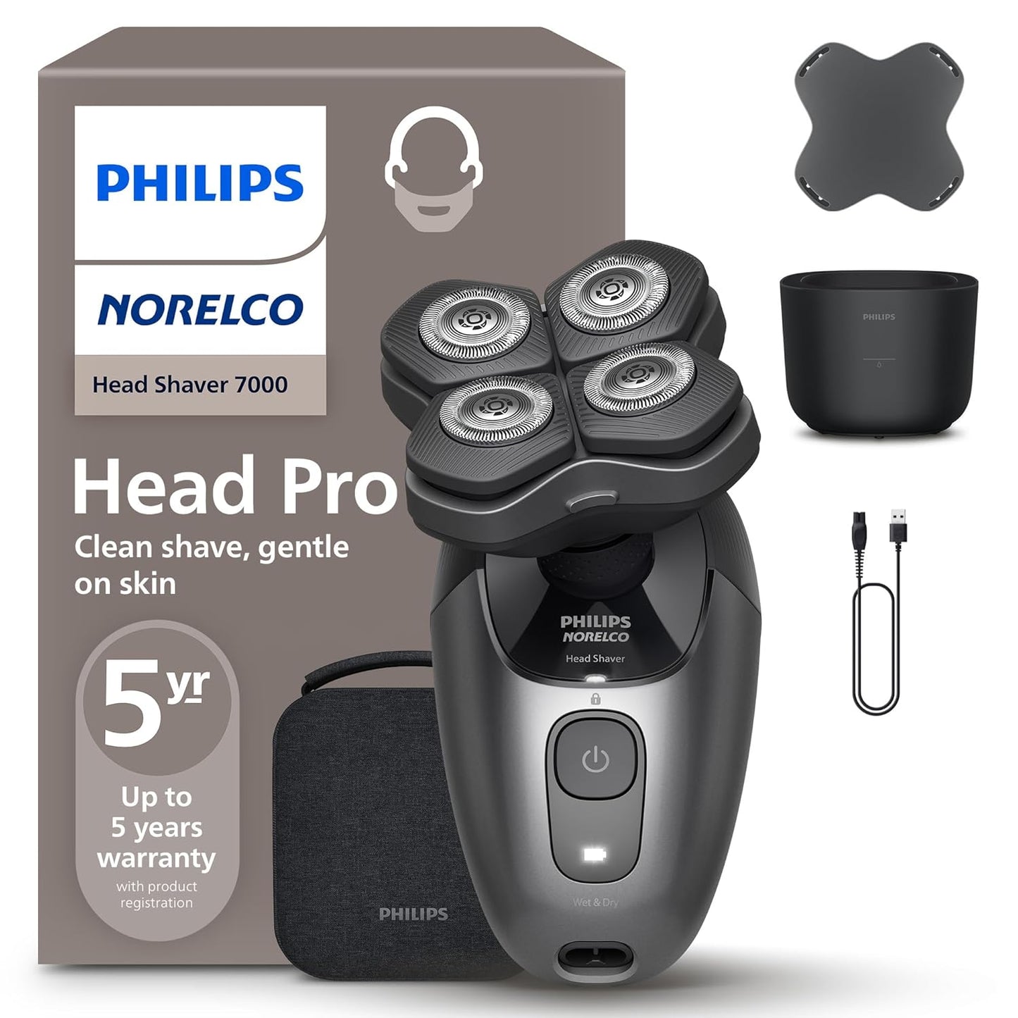 Philips Norelco Head Shaver Pro 5000 Series - Electric Shaver with 360° Flexing Head & ComfortCut Blades | Gentle on Skin, Model HS5980/40