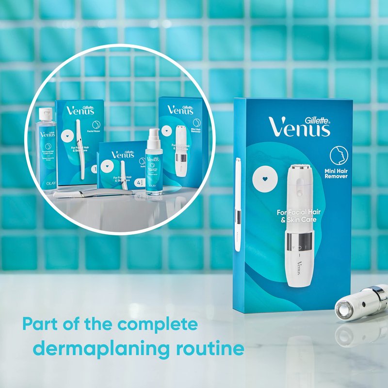 Gillette Venus Mini Facial Hair Remover for Women's Face, Portable Electric Shaver/Razor, Hair Removal for Women, Dermaplaning Tool, Trimmer