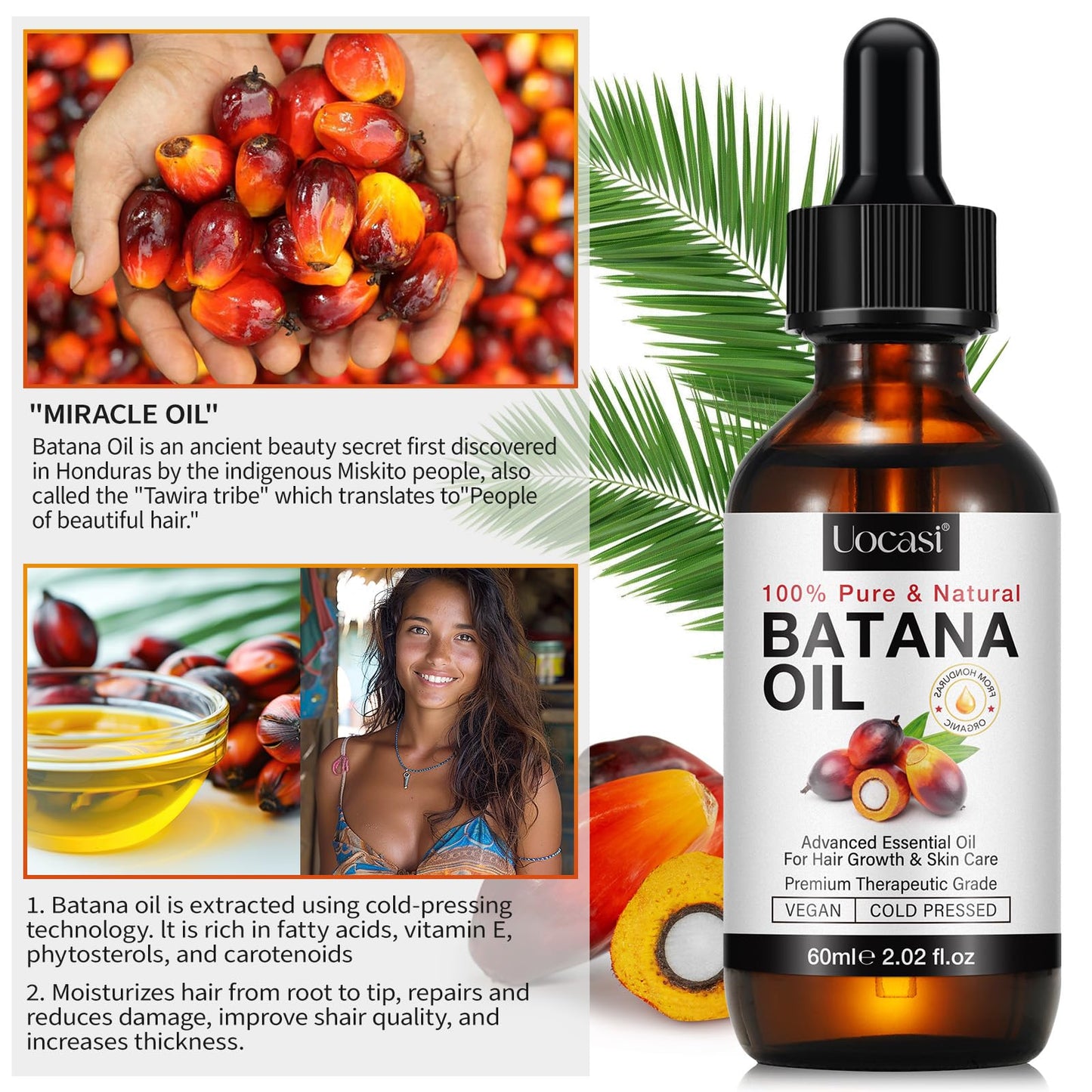 Uocasi Pure Batana Oil for Hair Growth 2-Pack, Unrefined Raw Oil to Thicken Hair, Prevent Hair Loss & Dryness – Natural Hair Strengthening Treatment, 4.04 Oz