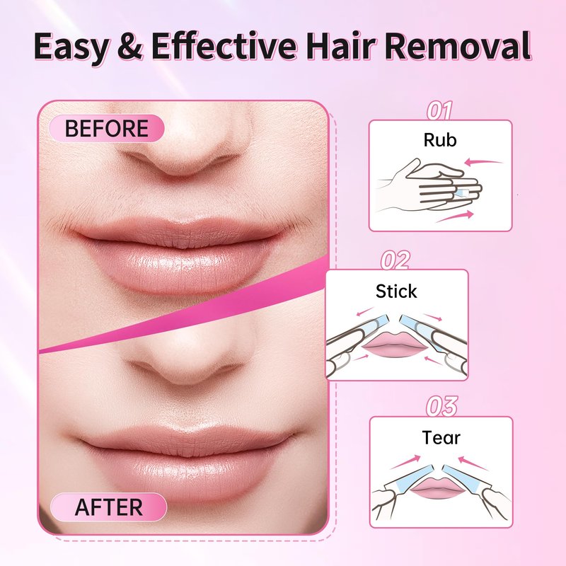 Beauty7 Sensitive Lip Wax Strips, Facial Wax Strips, Face Hair Removal, 20 pcs with Pearl Powder Essential Oil Waxing Strip, for Sensitive Skin Types Women