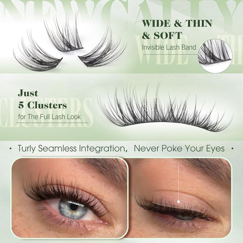 Natural Lash Clusters - Wispy C-Curly Eyelash Extensions | 10-16MM Individual Lashes for Beginners