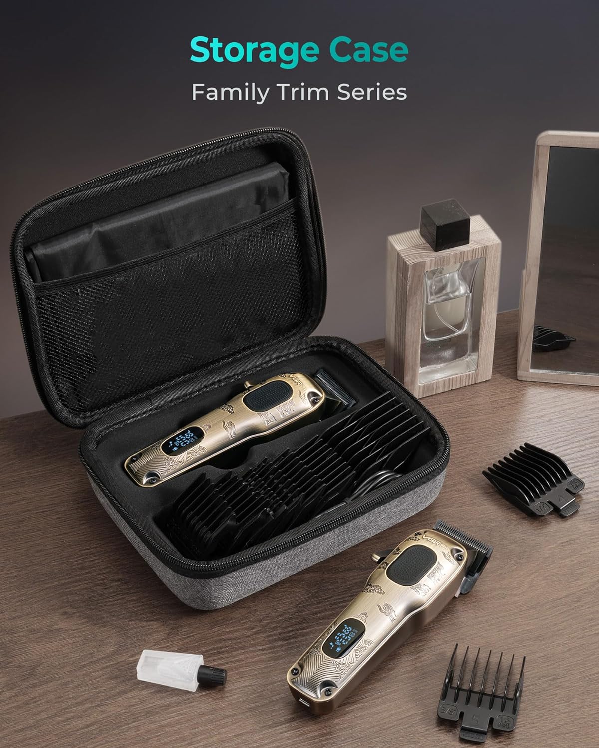 VGRPRO Hair Clippers for Men - Professional Cordless & Corded Grooming Kit | LED Battery Display, Golden Finish