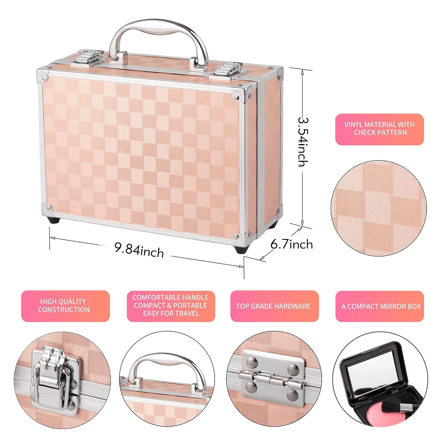 Makeup Kit for Teen Girls - Complete Starter Cosmetics Set with Eyeshadow, Lip Balm, Blush, Gloss & Mirror | Gold Check