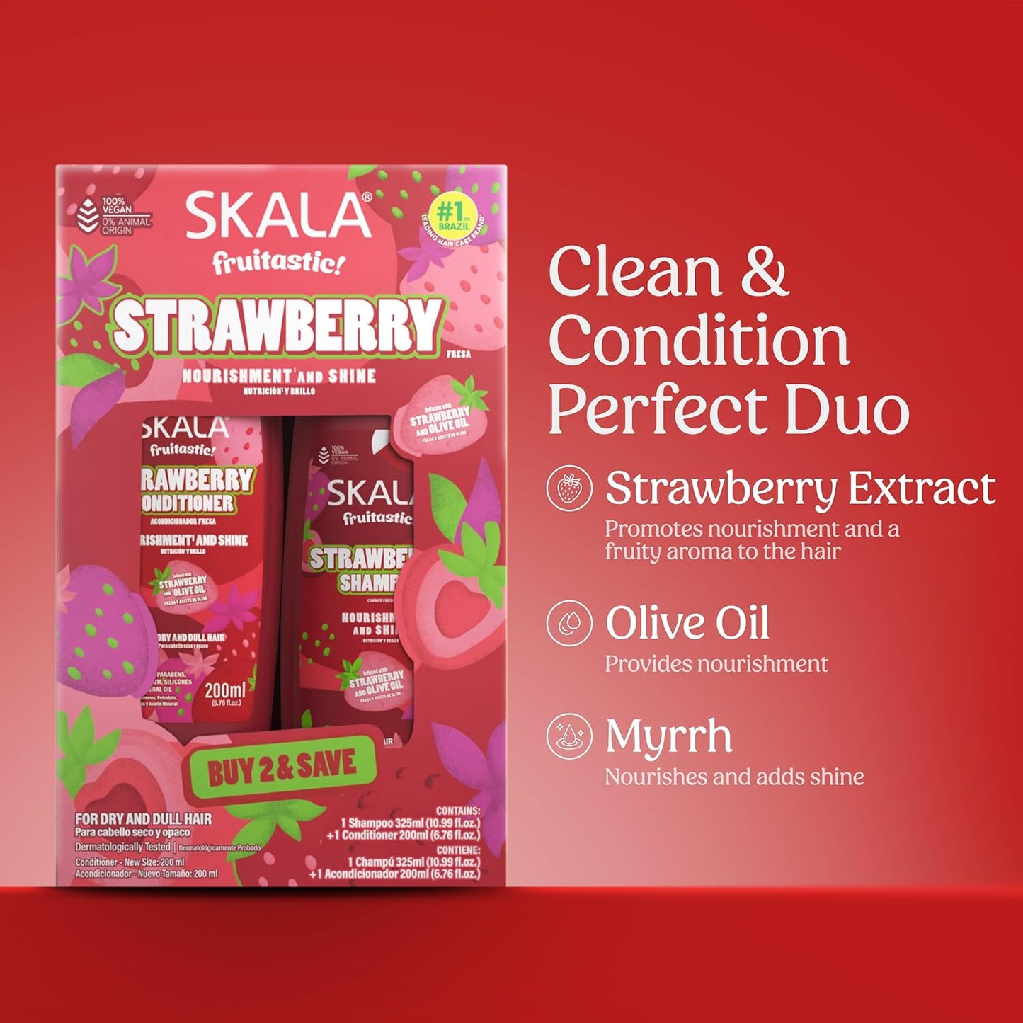 SKALA Strawberry Shampoo & Conditioner Kit - Moisturizing Vegan Hair Care for Soft, Healthy Hair | 325 mL Each