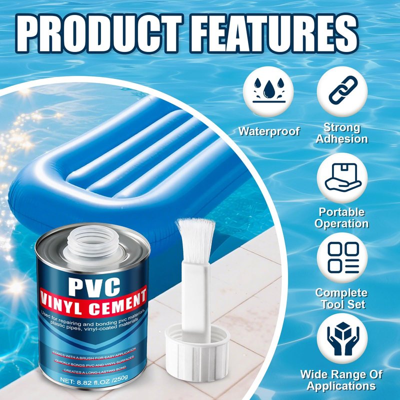 kuailaya Vinyl Cement, Vinyl Patch Kit include 8.8oz Vinyl Glue Vinyl Repair Patch and Scraper Waterproof High Bonding Strength and Sealing High Weather Resistance for Pool Liners Tarps Air Mattresses