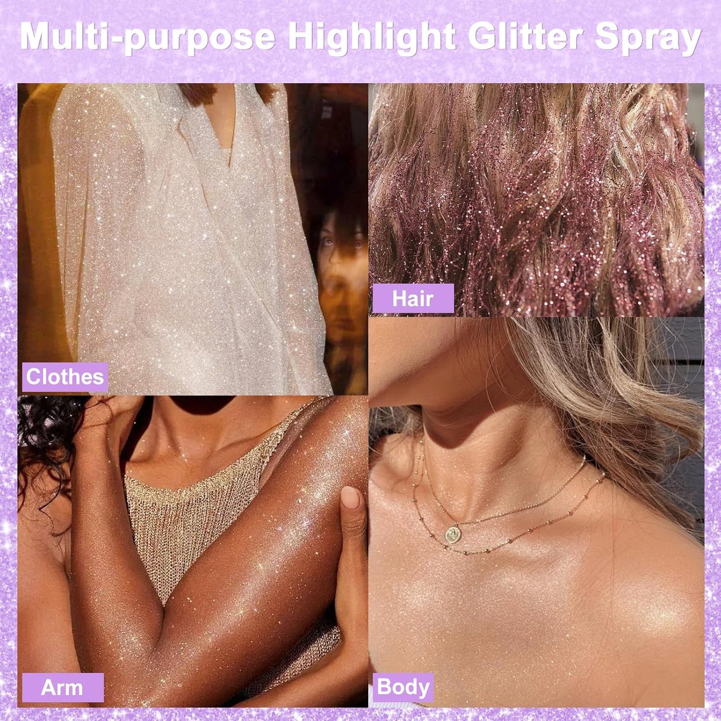 Holographic Silver Body Glitter Spray - 80ML Quick-Drying Shiny Hairspray for Festivals & Parties