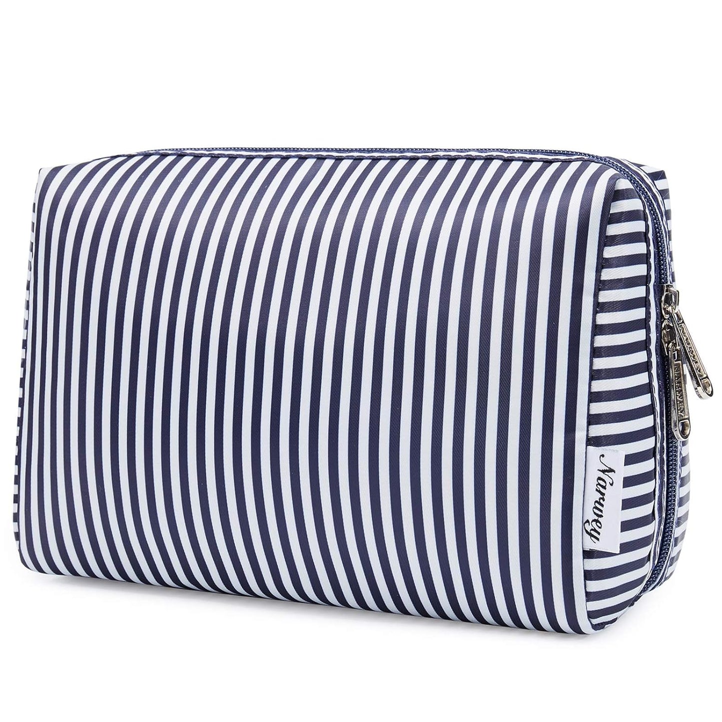 Checkered Makeup Bag - Travel Cosmetic Organizer with Compartments | Large Sky Blue Checkerboard