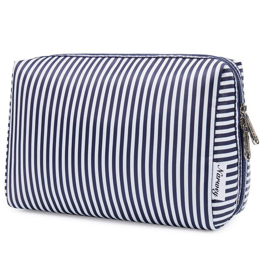 Narwey Cute Makeup Bag Travel Cosmetic Bag Organizer Toiletry Bag Make Up Bags with Compartments for Women Girls (Large, Blue Stripe)