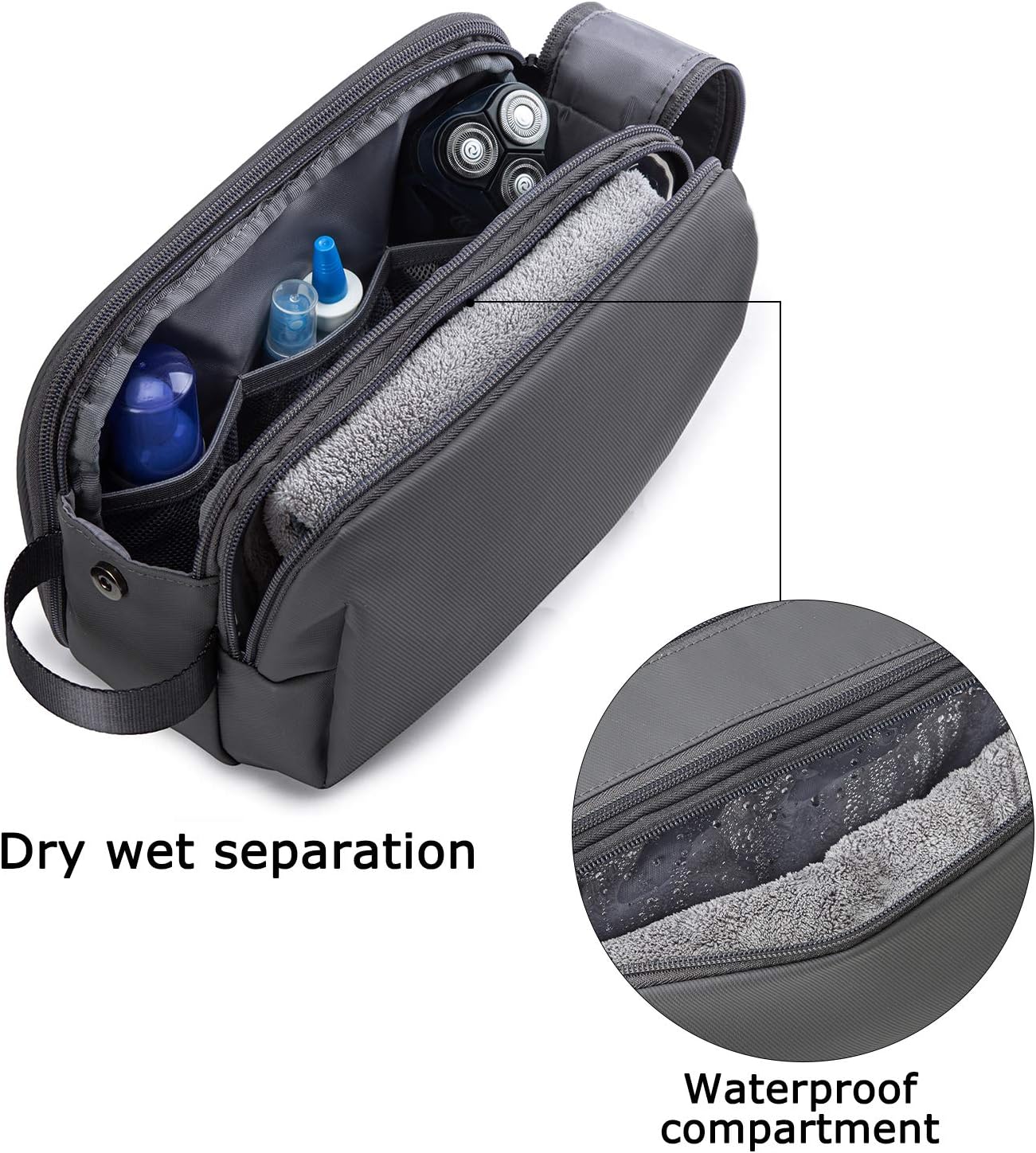 Toiletry Bag for Men - Water-Resistant Travel Organizer Dopp Kit | Grey Medium Size