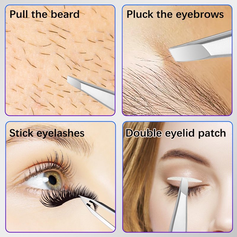 Velodios Professional Slanted Tweezers for Women and Men, Professional Eyebrow Tweezers for Facial Hair, Chin Hair and Ingrown Hair, No Gaps and Aligned Precision