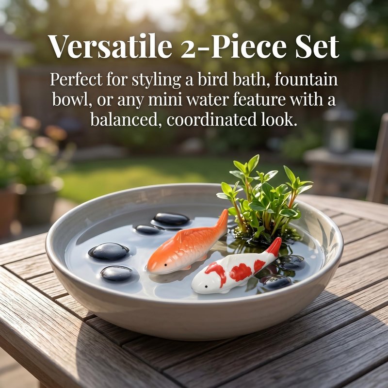 Housoutil Ceramic Floating Koi Fish, 2PCS Ceramic Floating Fake Fish Goldfish Koi Decor Realistic Water Pond Decor for Outdoor Fountain, Bird Bath, Mini Water Garden and Fake Aquarium