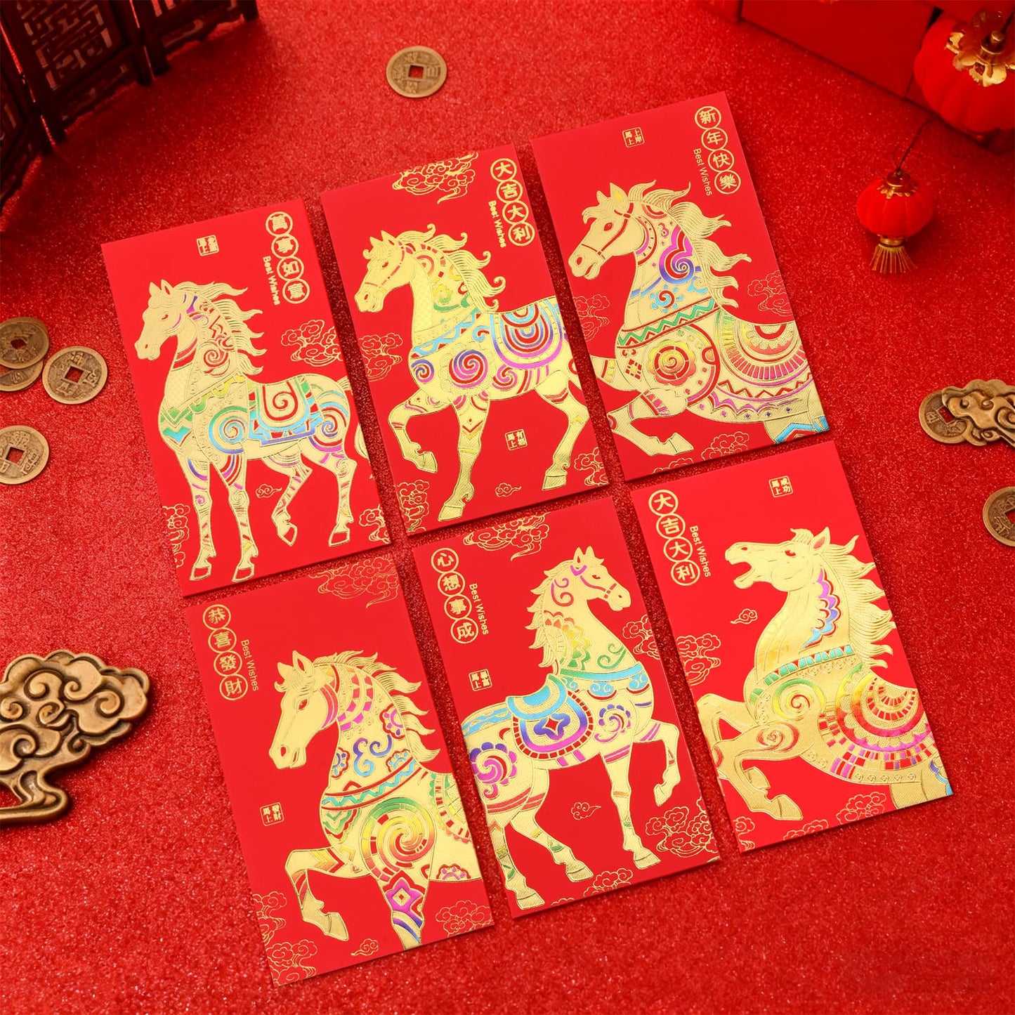 BRIOYHA 30Pcs Chinese New Year Red Envelopes,2026 Lunar New Year Red Pocket Envelopes Chinese Hong Bao,Lucky Money Packets for Year of the Horse Chinese Spring Festival Celebrations,3.5 x 6.5 Inches
