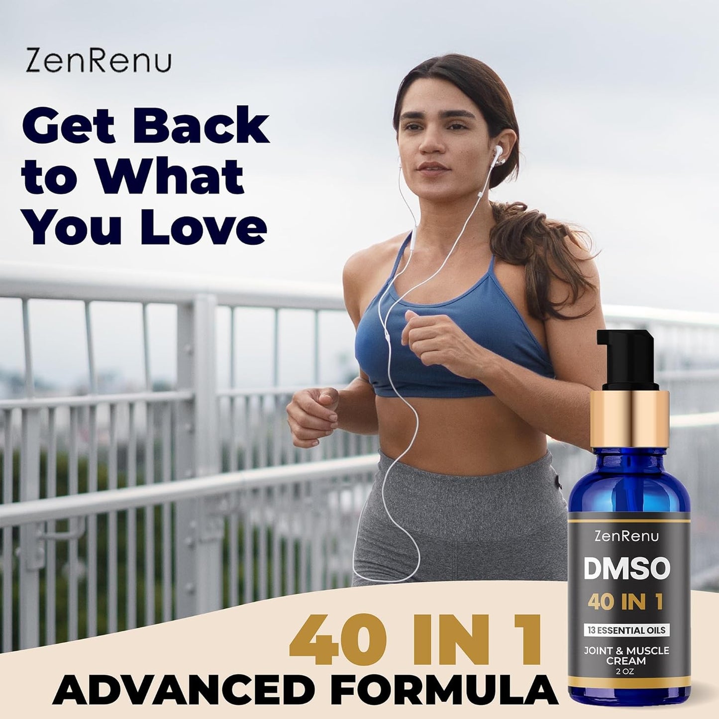 DMSO Cream 99.995% Pure - Advanced 40-in-1 Formula with 13 Essential Oils & Aloe Vera | 2 oz Glass Pump Bottle