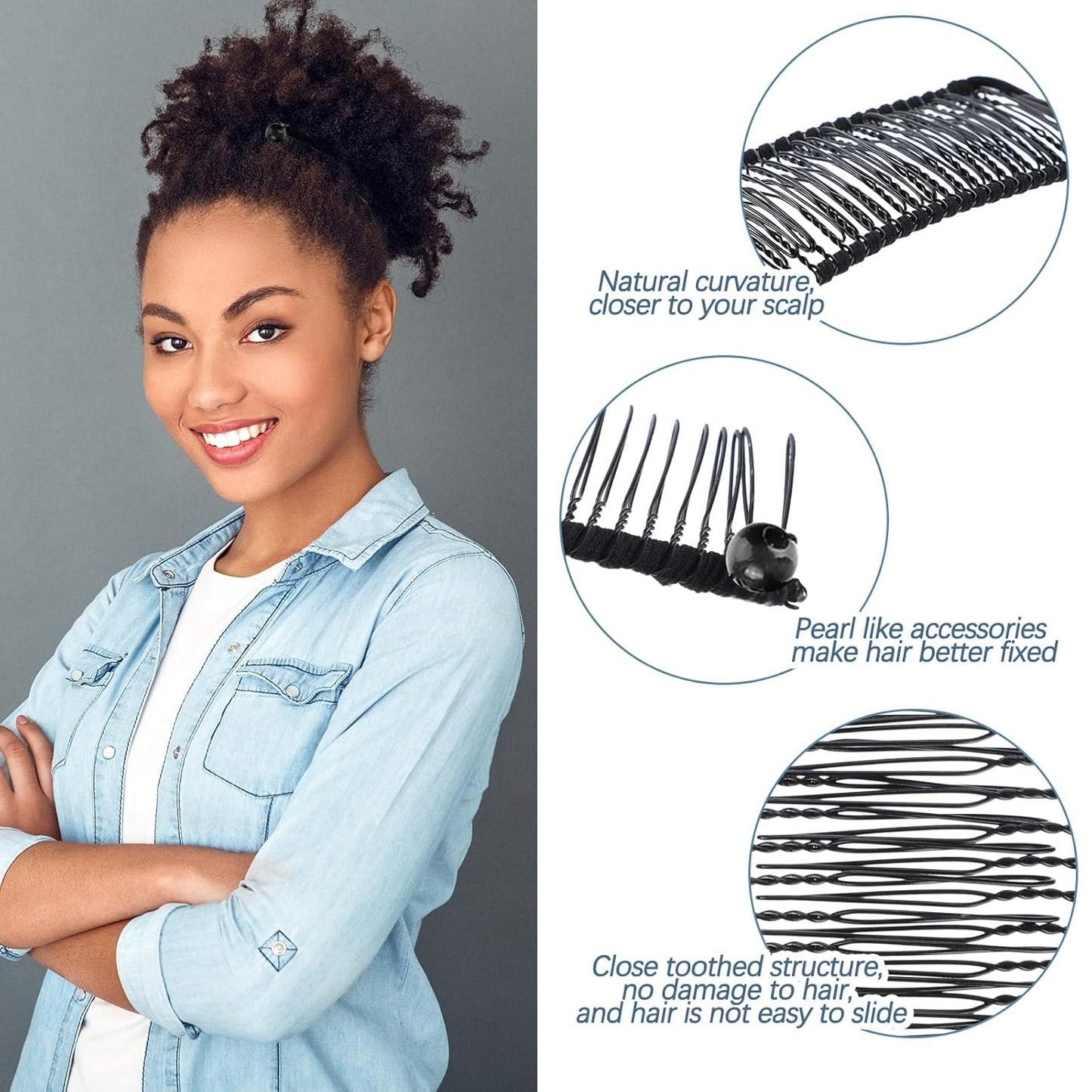 WILLBOND Banana Hair Clips for Women - Vintage Stretchy Grip for Curly, Thick, Wavy Hair | 4 Pcs Set in Black