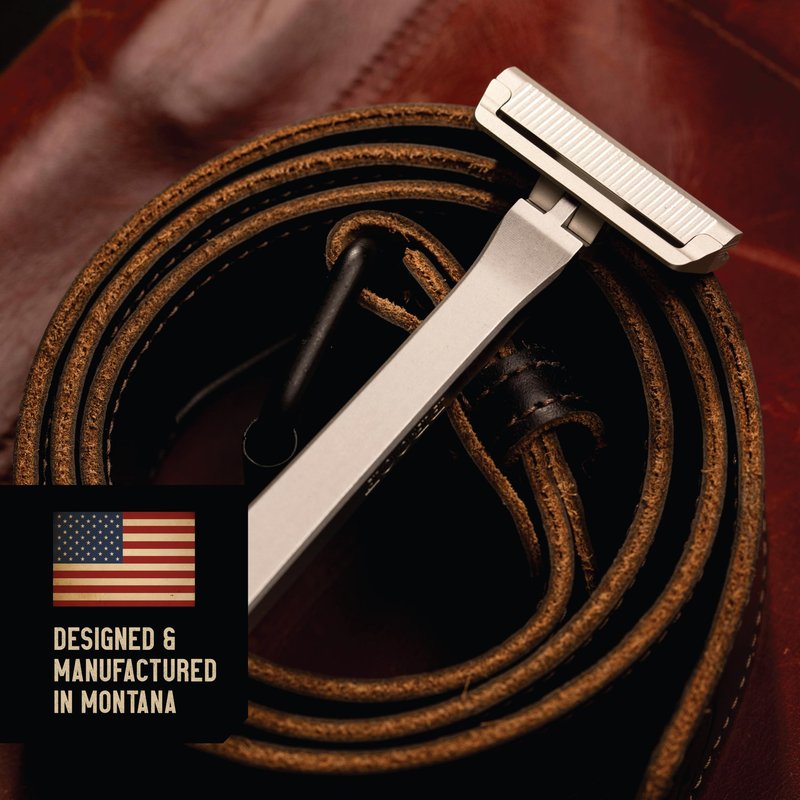 Proof Benchmark 1.0 Single Blade Razor for Men, Machined Aluminum Metal, Made in USA Single Edge Safety Razor with Pivoting Head & Magnetic Cap for Easy Blade Replacement, Includes Leather Case