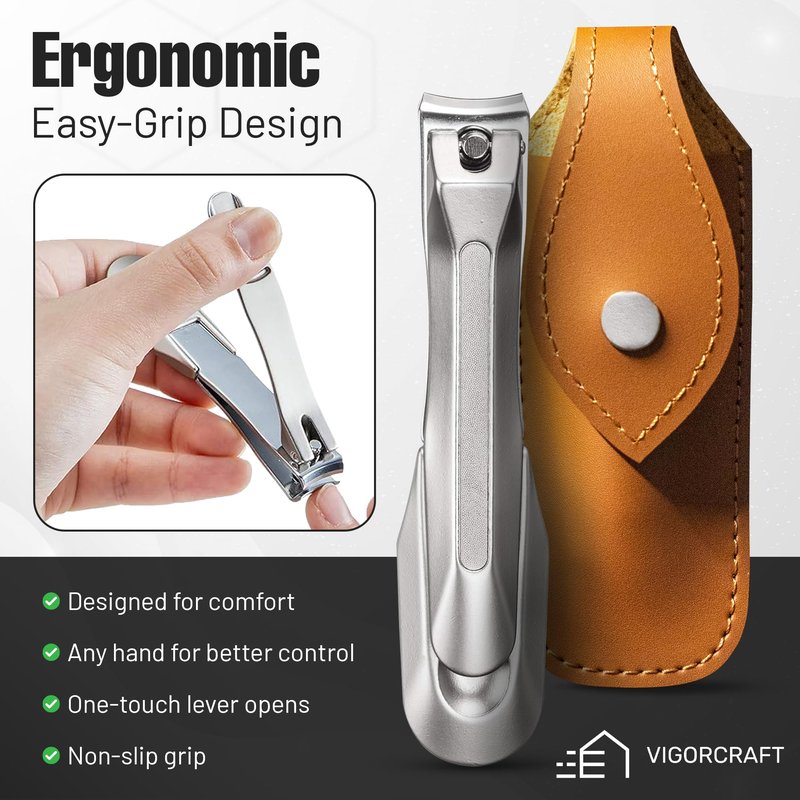 Japanese Stainless Steel Nail Clipper with Leather Case (Power L Size)