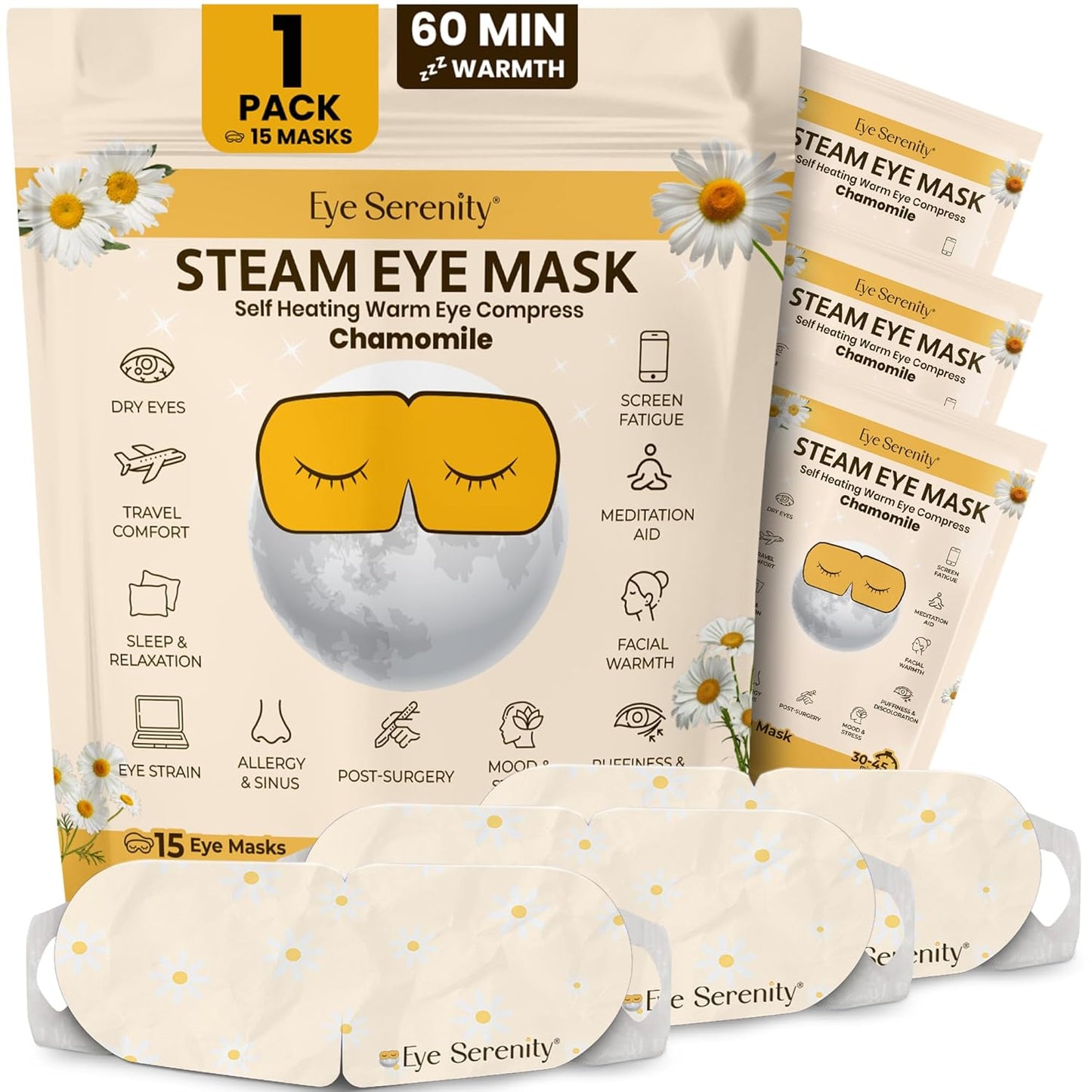 Heated Eye Mask - Eye Serenity Steam Mask for Dry Eyes | Moist Heat Relief for Styes & Puffiness - Lavender