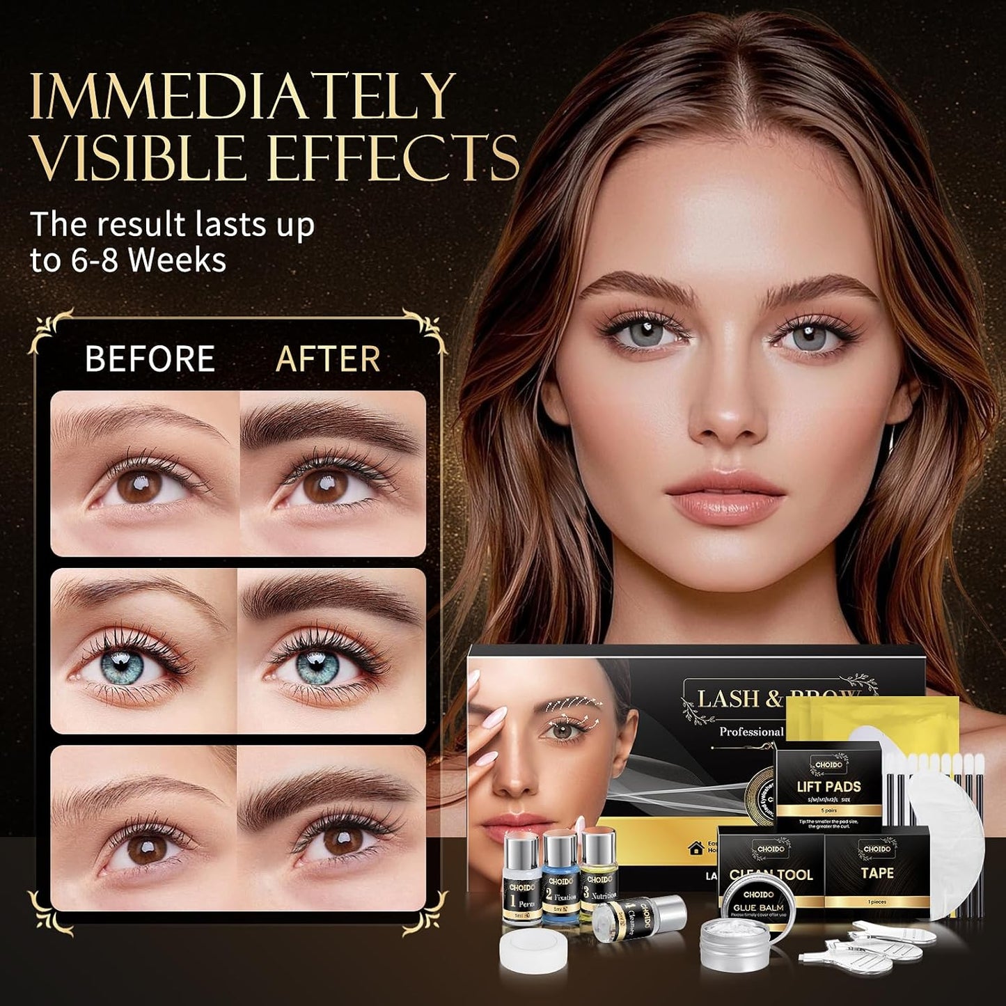 Lash Lift Kit & Eyebrow Lamination - 2-in-1 Professional Eyelash Perm & Curling Set | Lasts 6-8 Weeks (Black)