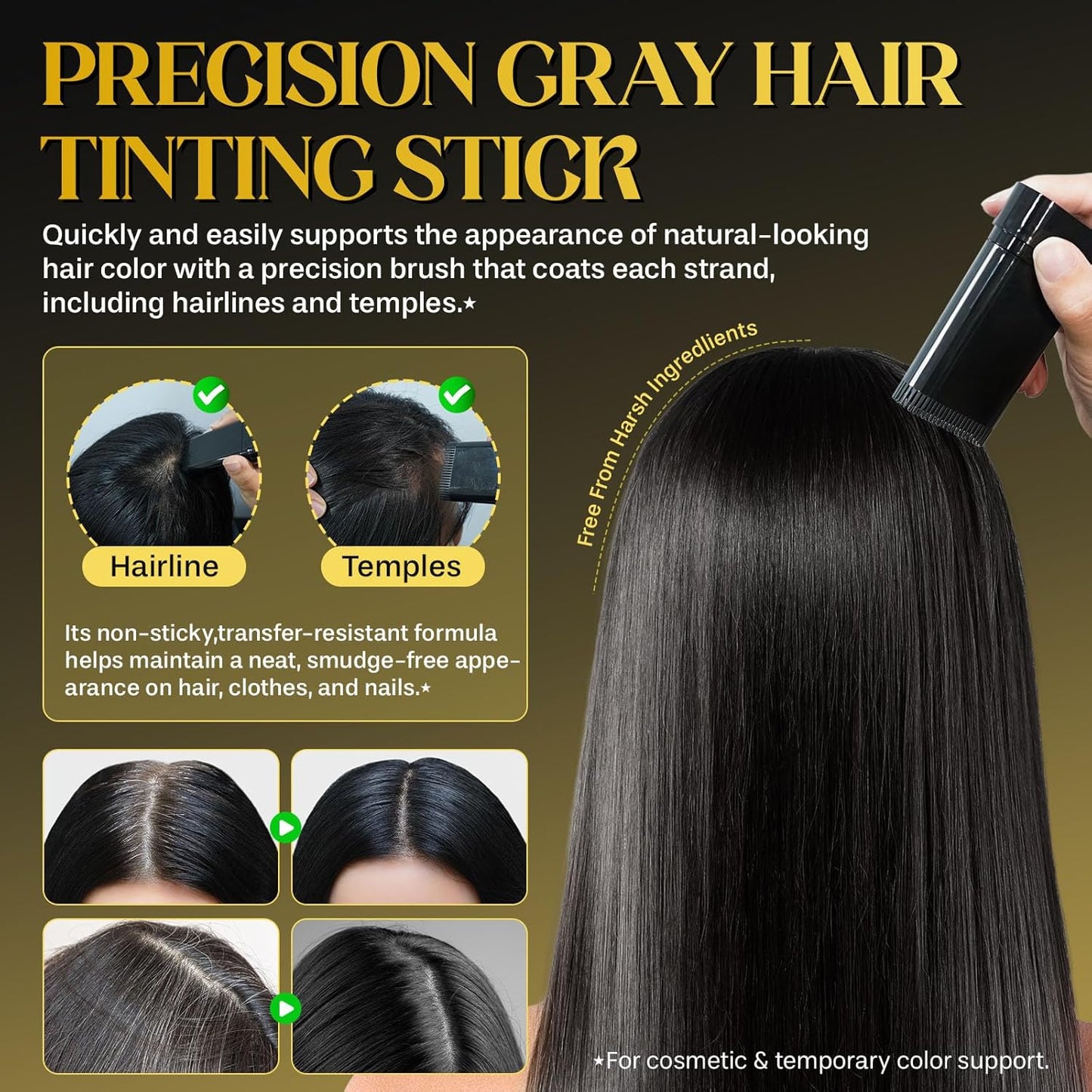 Hair Color Stick - 2-in-1 Instant Dye for Gray Hair Touch-Up | Waterproof & Sweat-Proof, 2-Pack (Black)