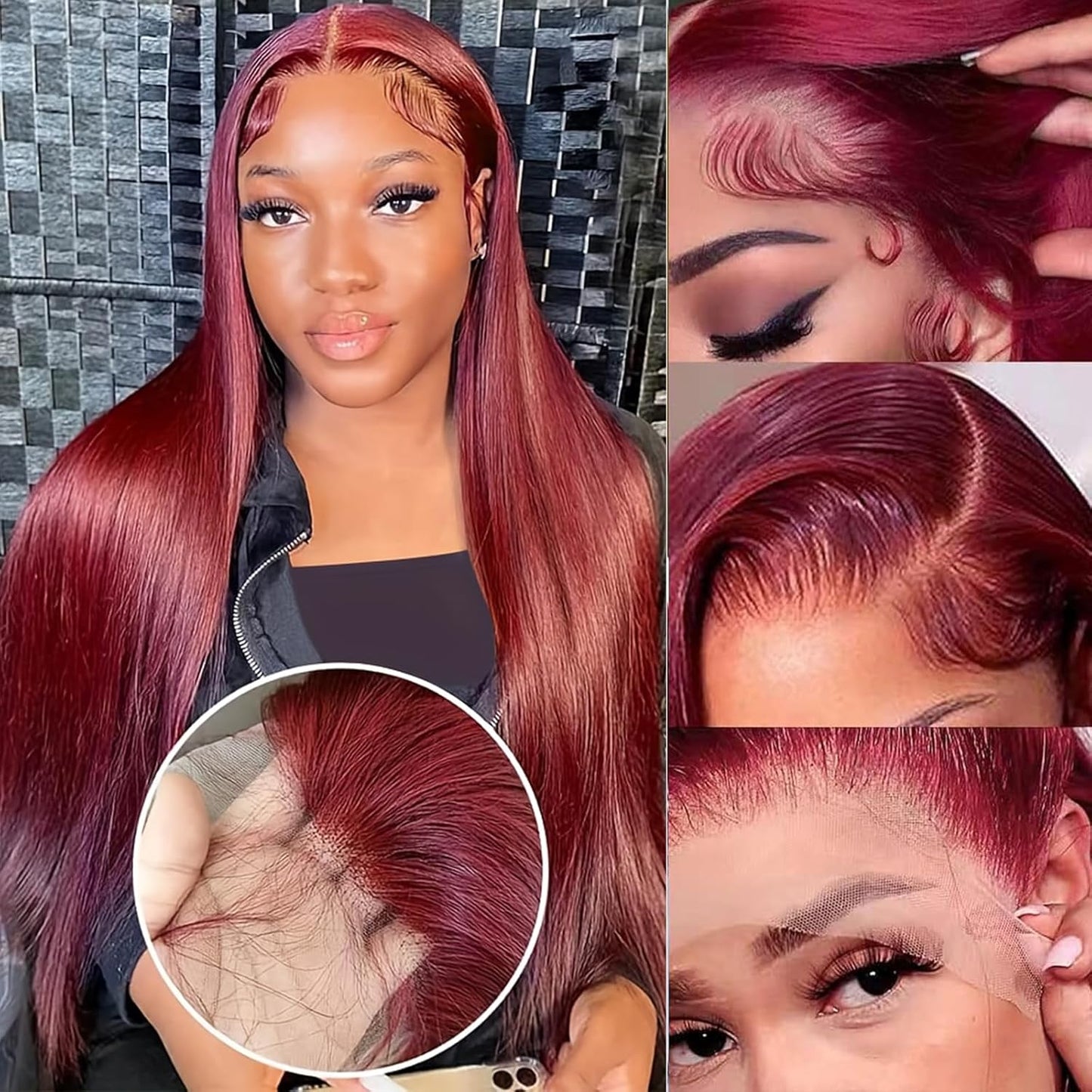 Burgundy Human Hair Wig - Water Wave Lace Front, 26-Inch 99J Deep Wave for Women | HD Transparent 13x4