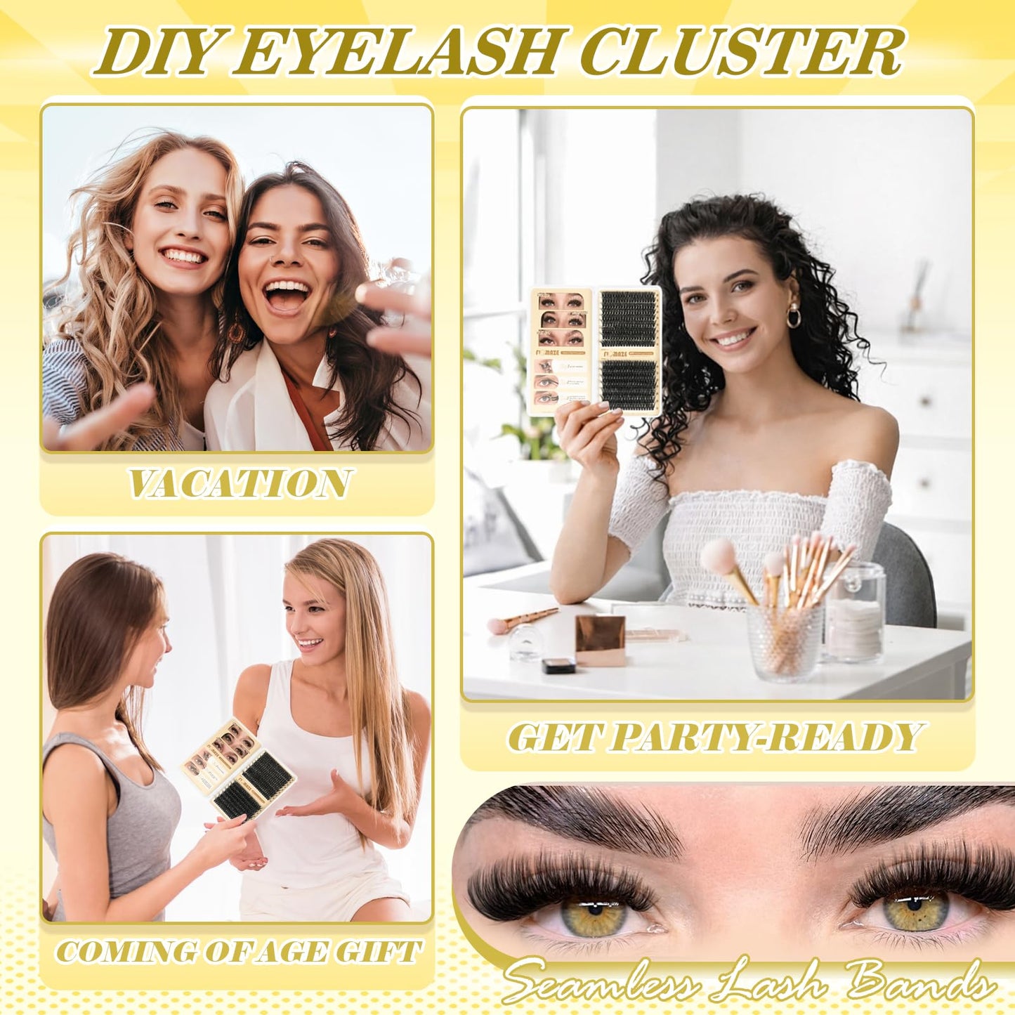 FLOMAZE Lash Clusters 60D Eyelash Clusters 8-16mm Eyelash Extensions, D Curl DIY Lash Extensions, Wispy Lashes Clusters 320Pcs Individual Lashes DIY Lash Extension